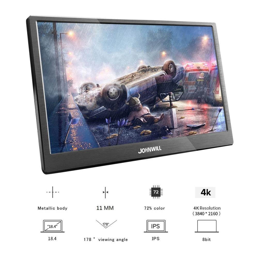 18.4 Inch FHD 3840X2160 4K IPS Portable Gaming Monitor for Game Consoles PS3 PS4 Macbook 13.3" Mini PC Computer with USB-C Ports