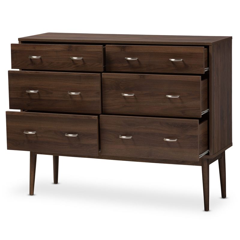 Disa Mid-Century Modern Walnut Finished 6 Drawer Dresser Brown - Baxton Studio