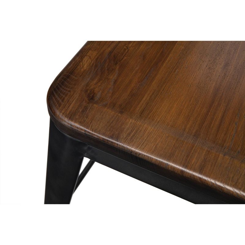 Set of 4 26" Industrial Modern High Back Galvanized Steel Counter Height Barstool with Solid Ash Wood Seats Gunmetal/Walnut - OFM