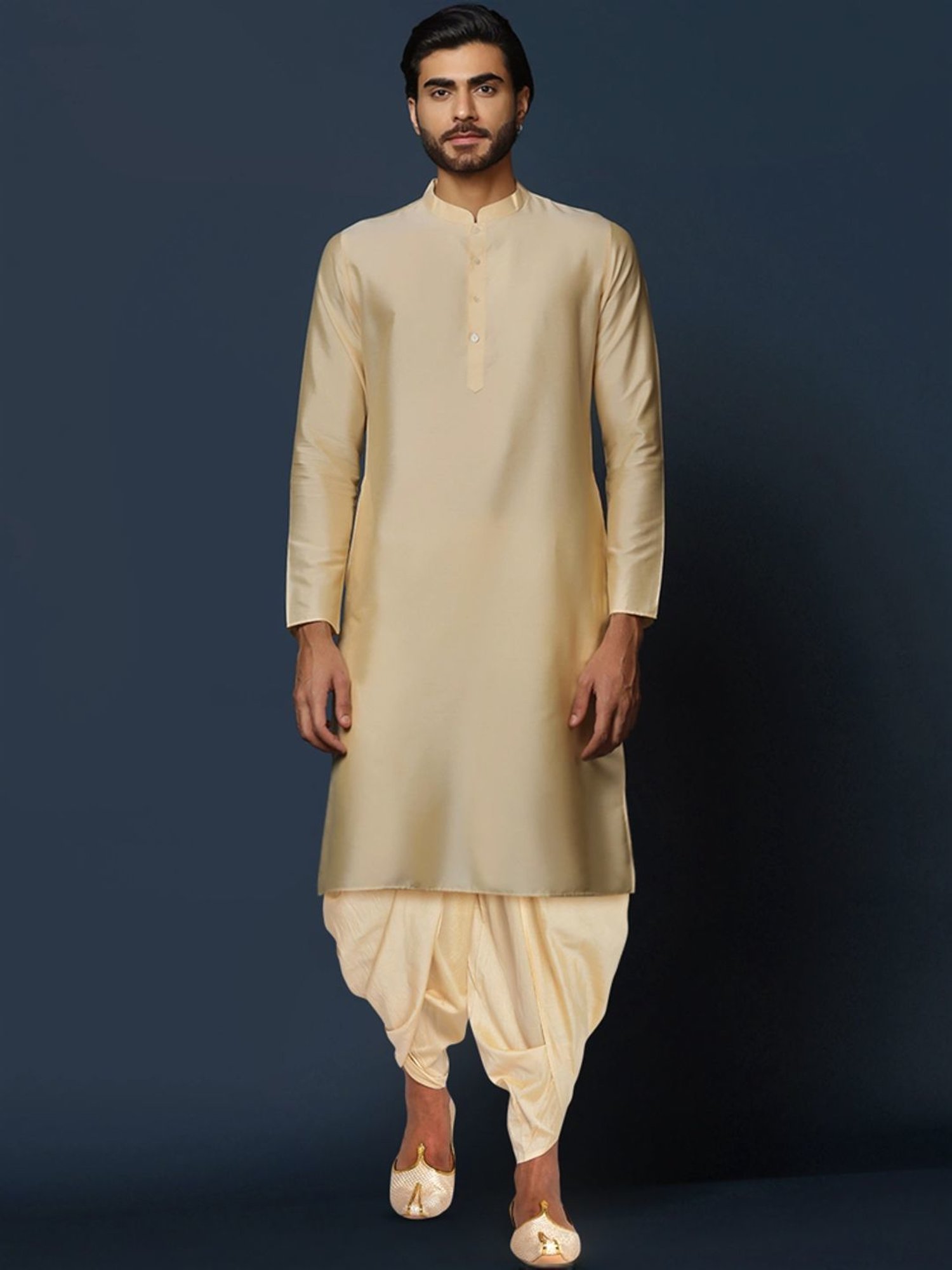 Kisah Beige Regular Fit Jacquard Sherwani Set