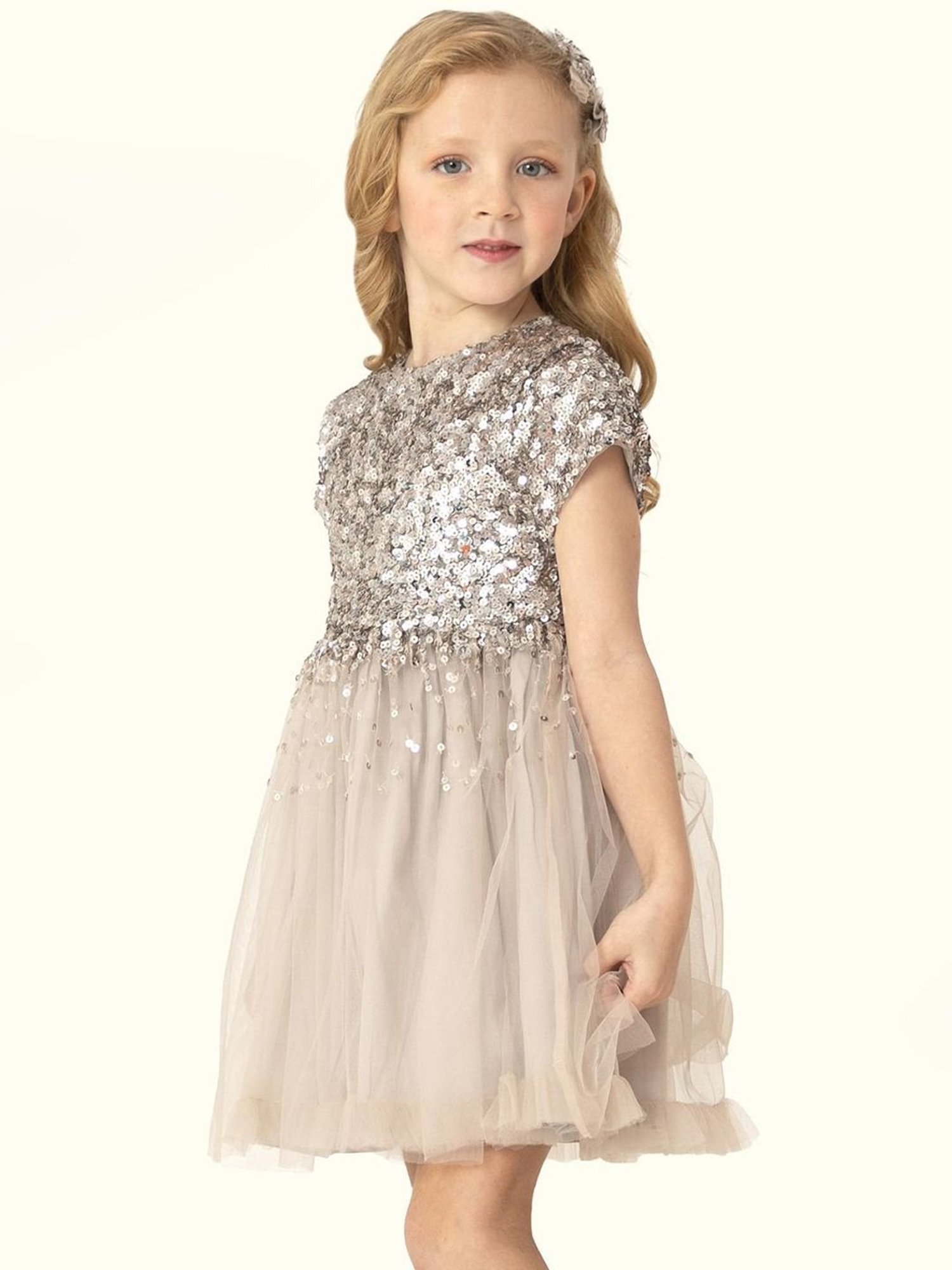 Cherry Crumble By Nitt Hyman Kids Grey Embellished Dress, Bow With Clip