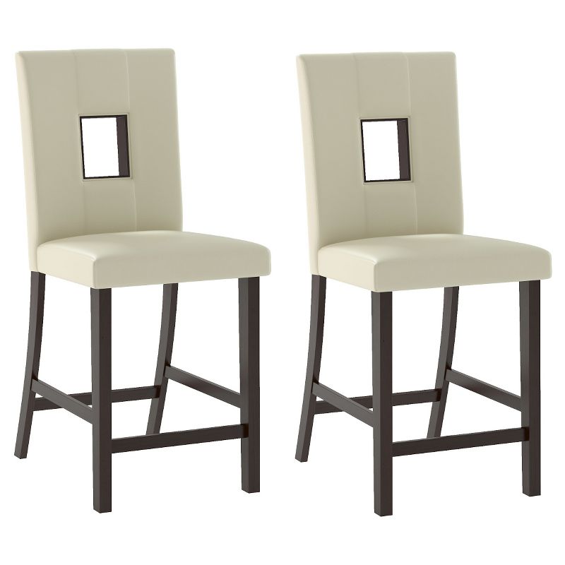 Set of 2 Bistro Leatherette Counter Height Barstools Wood/White - CorLiving