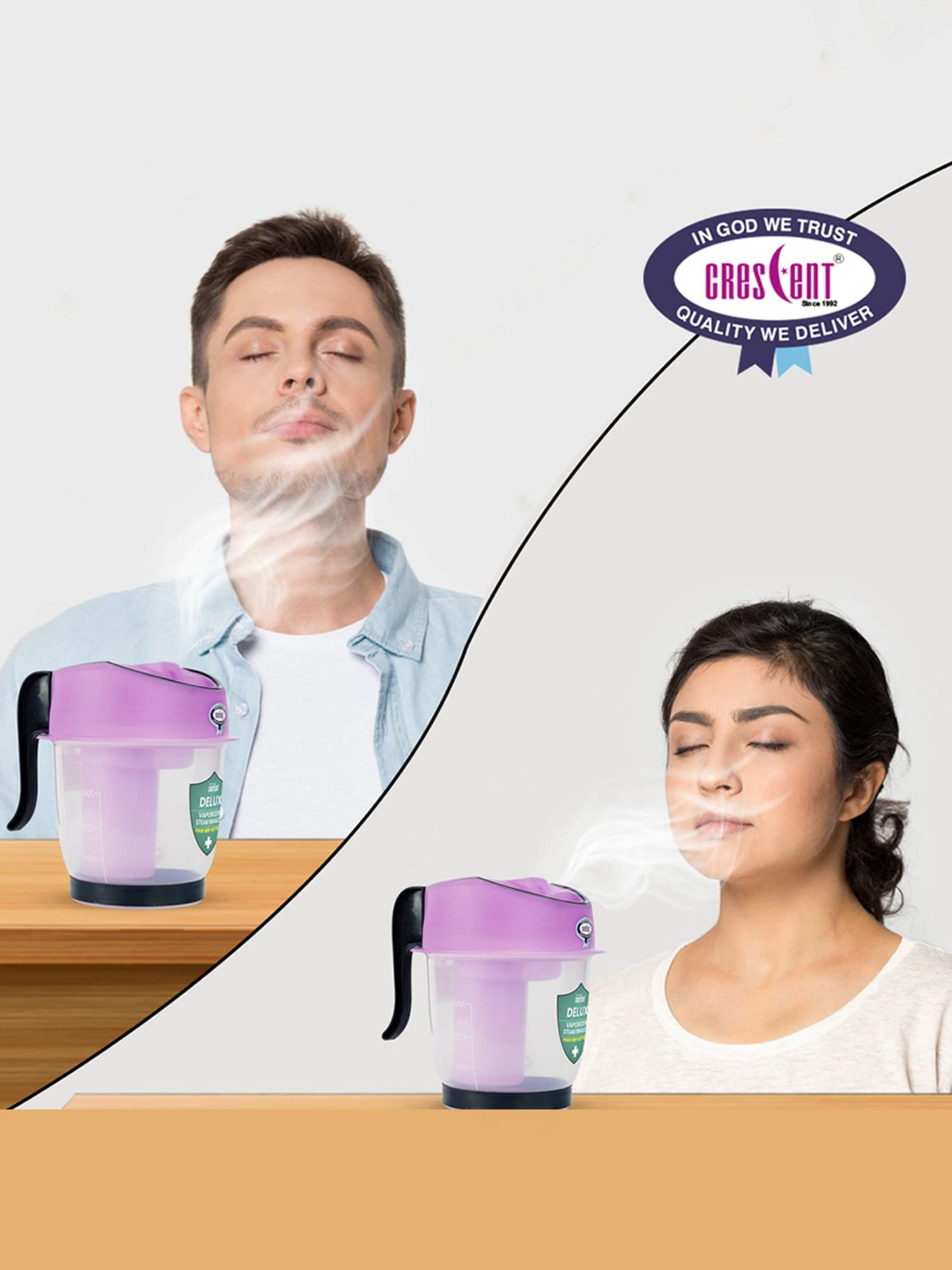 Crescent Delux Facial Steamer Vaporizer for Cold & Cough, Separate Water Container (Ice Purple)