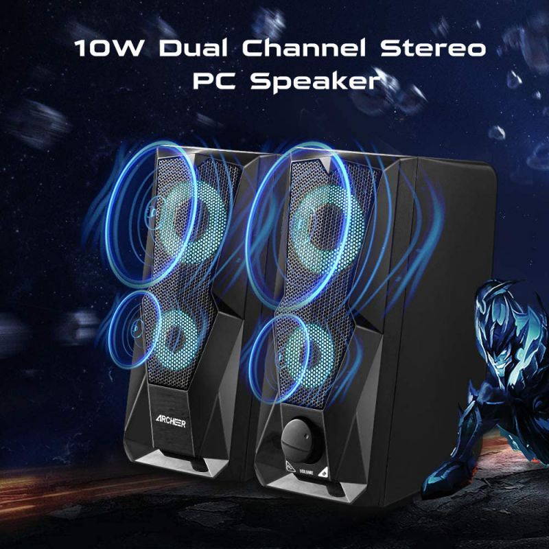 Computer Speakers 10W RGB Gaming PC Speaker with Enhanced Stereo Colorful LED Light, Dual-Channel Multimedia USB Powered Gaming Speakers for PC Desktop Laptop Tablet Smartphones.