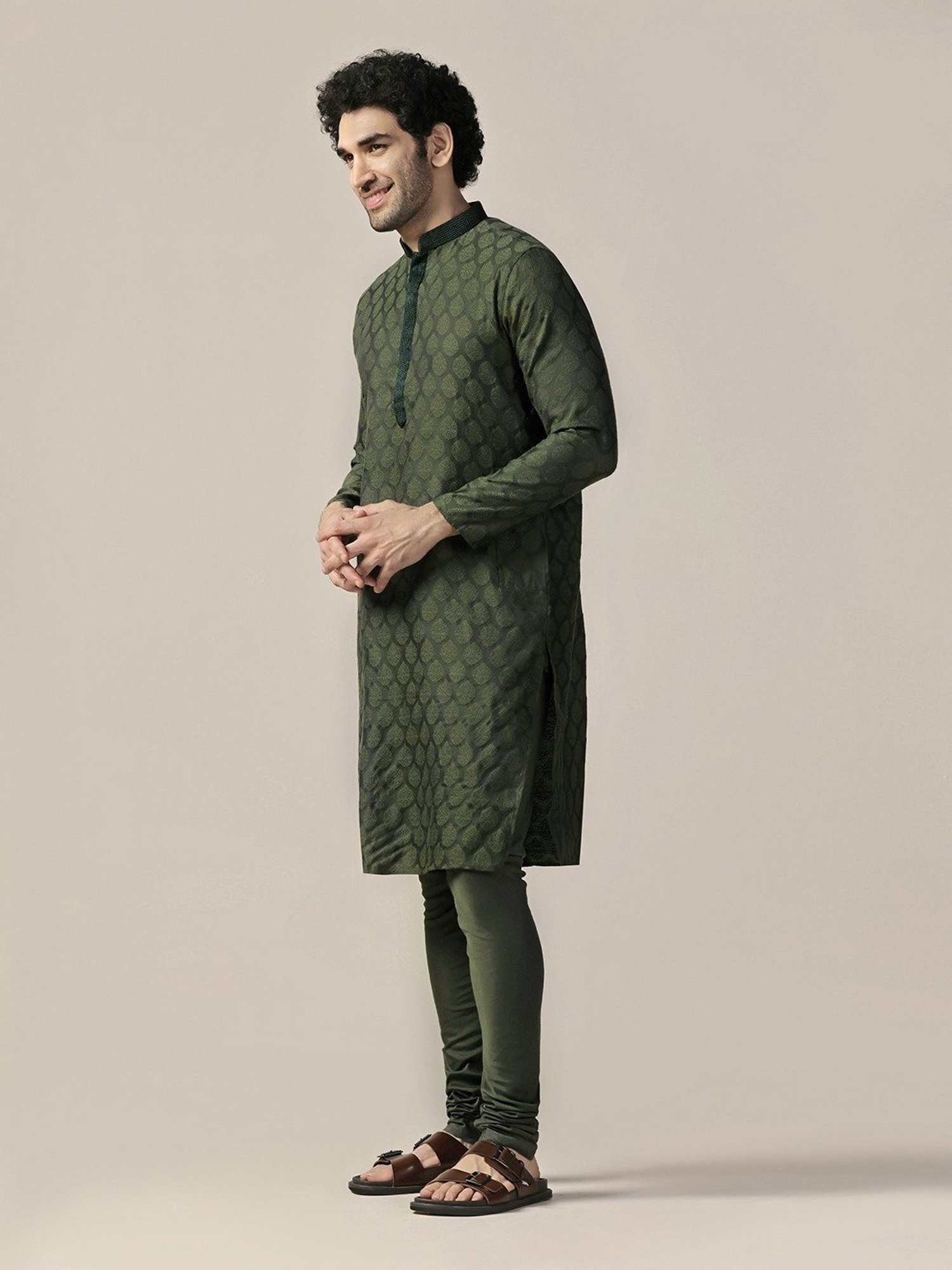 Kisah Green Regular Fit Embroidered Kurta Bottom Set