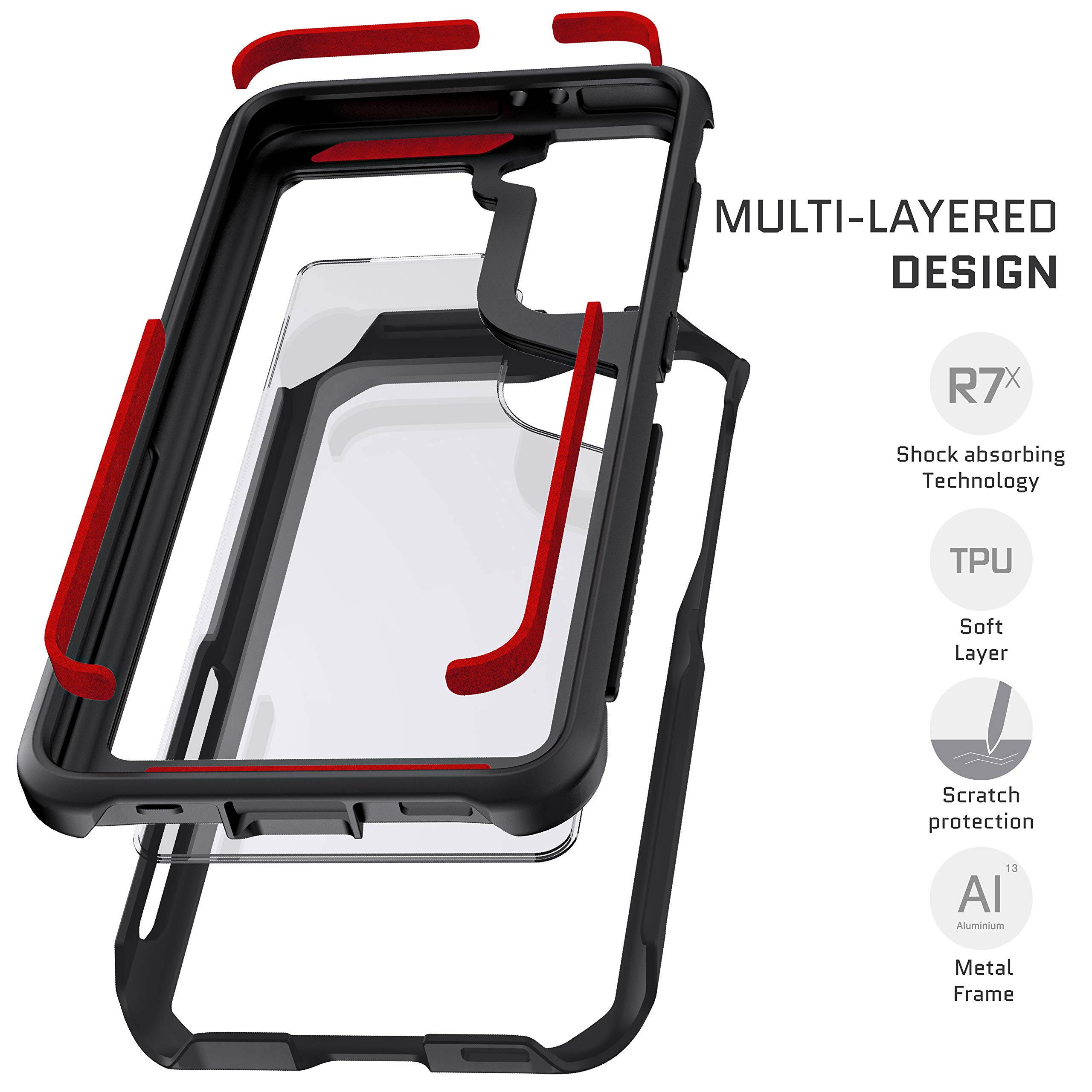 Ghostek Atomic Slim Designed for Galaxy S21 Ultra Case with Protective Metal Bumper Made of Super Tough Lightweight Military Grade Aluminum Alloy for 2021 Galaxy S21 Ultra 5G (6.8 Inch) (Phantom Red)