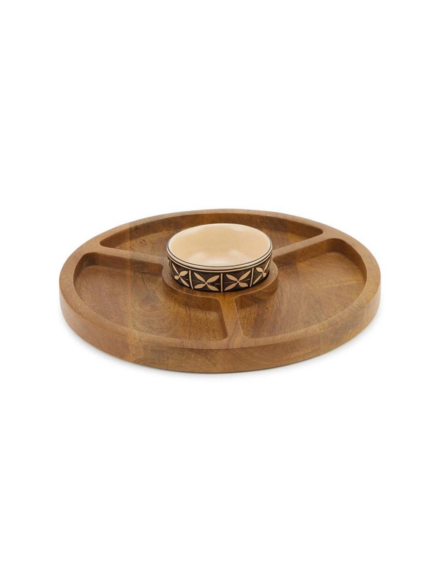 Fabindia Thar Natural Wood 1 Platter & 1 Dip Bowl