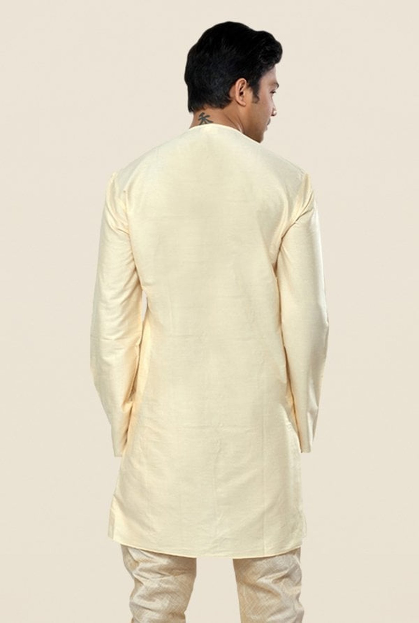 Manyavar Cream Solid Kurta