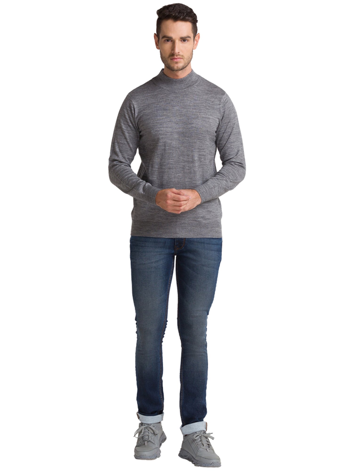 Parx Grey Regular Fit Sweaters