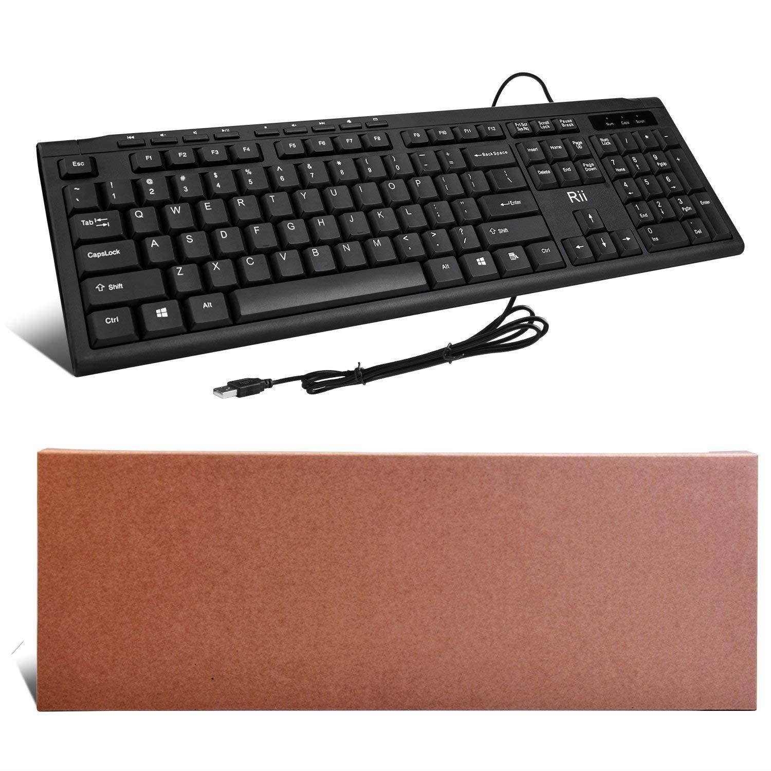 Rii RK907 Ultra-Slim Compact USB Wired Keyboard for Mac and PC,Windows 10 / 8 / 7 / Vista / XP (Black)