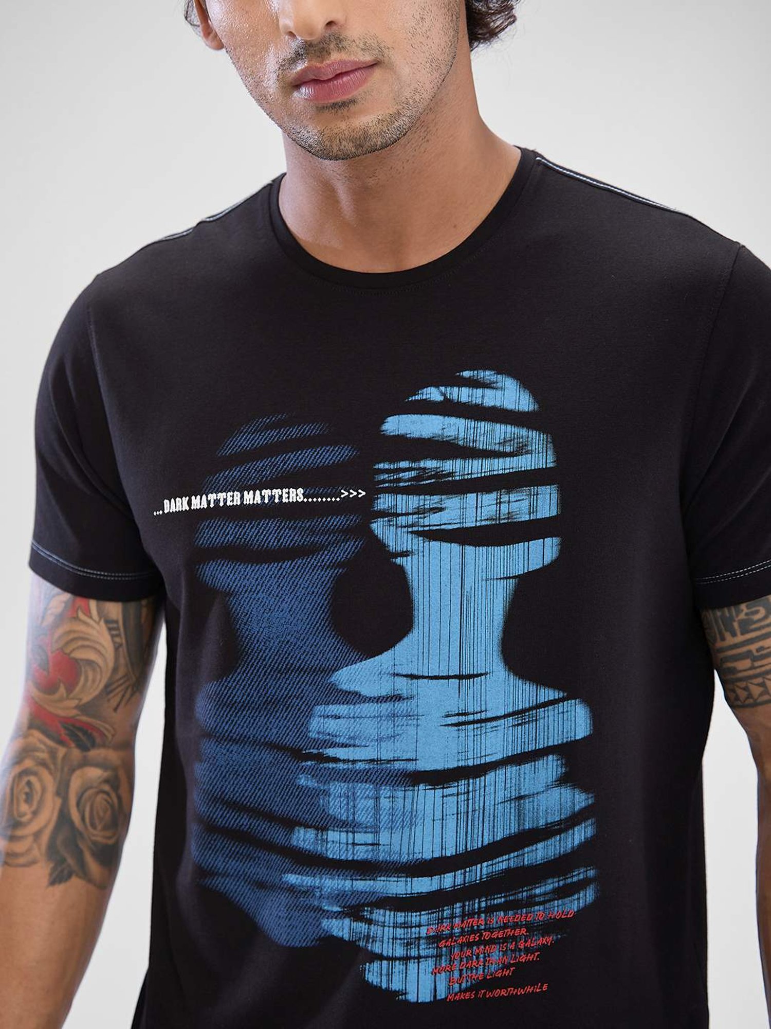 Spykar Black Slim Fit Printed T-Shirt