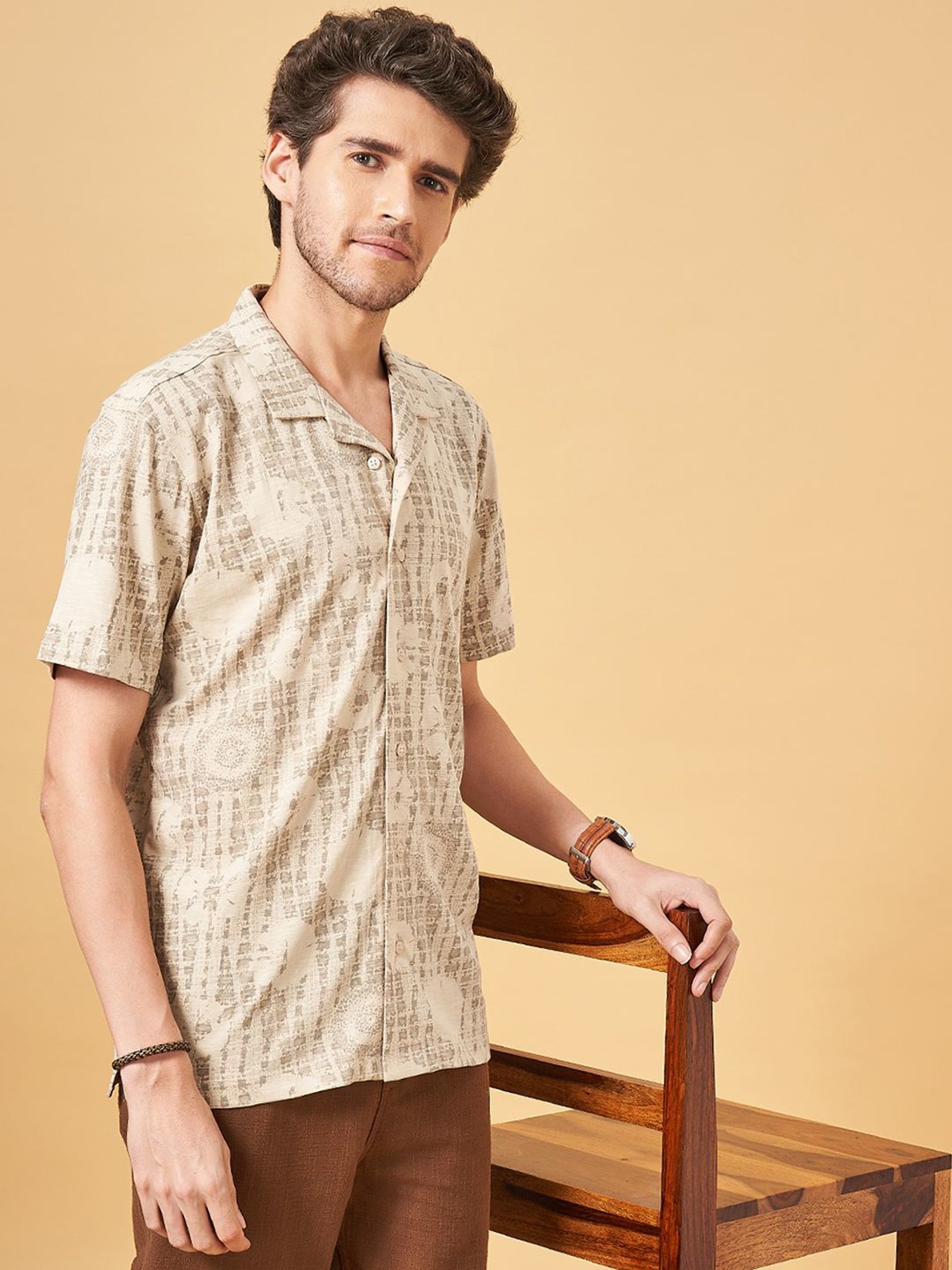 7 Alt By Pantaloons Coral Pink Slim Fit Printed Polo T-Shirt