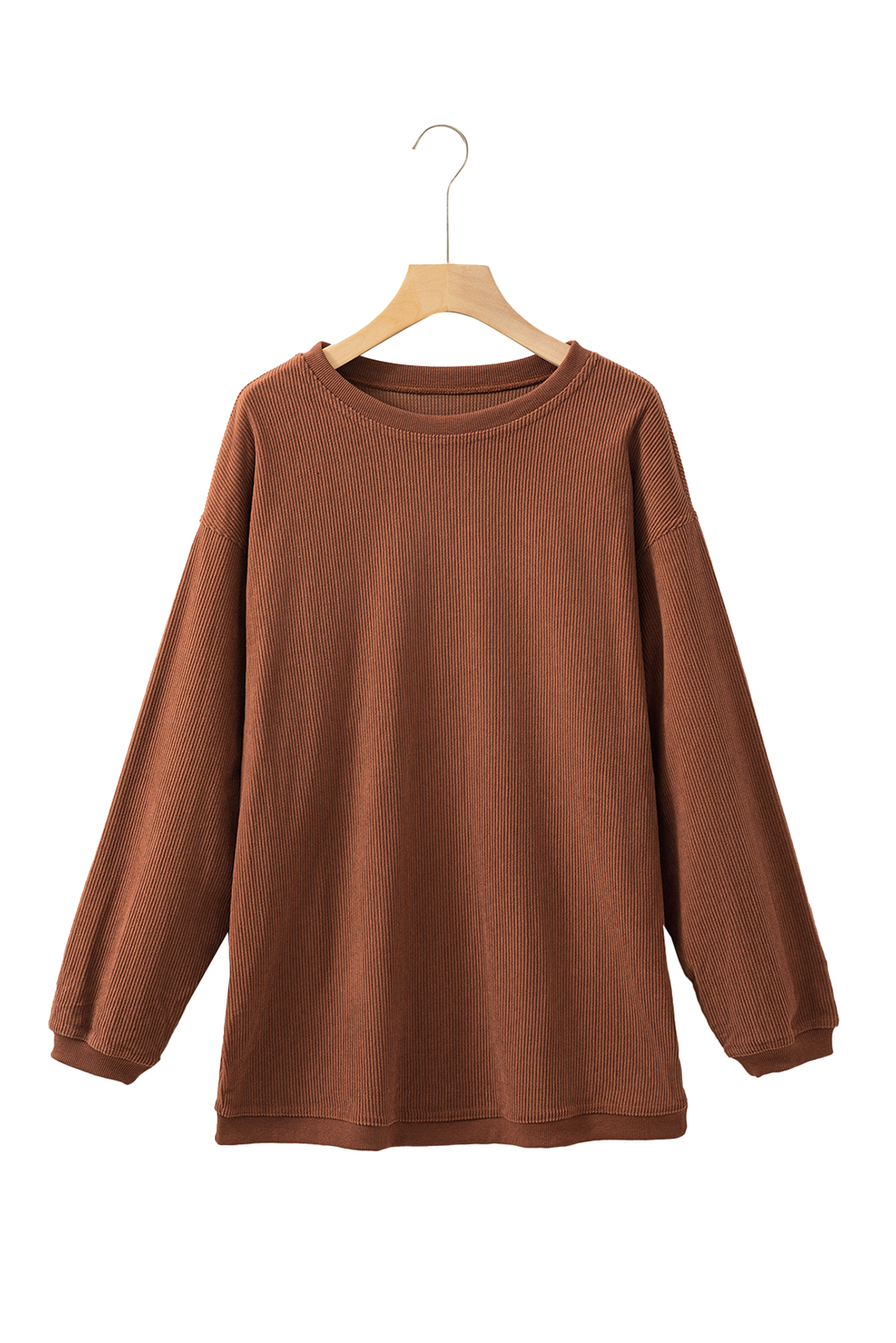 Khaki Plain Drop Shoulder Ribbed Trim Oversized Sweatshirt