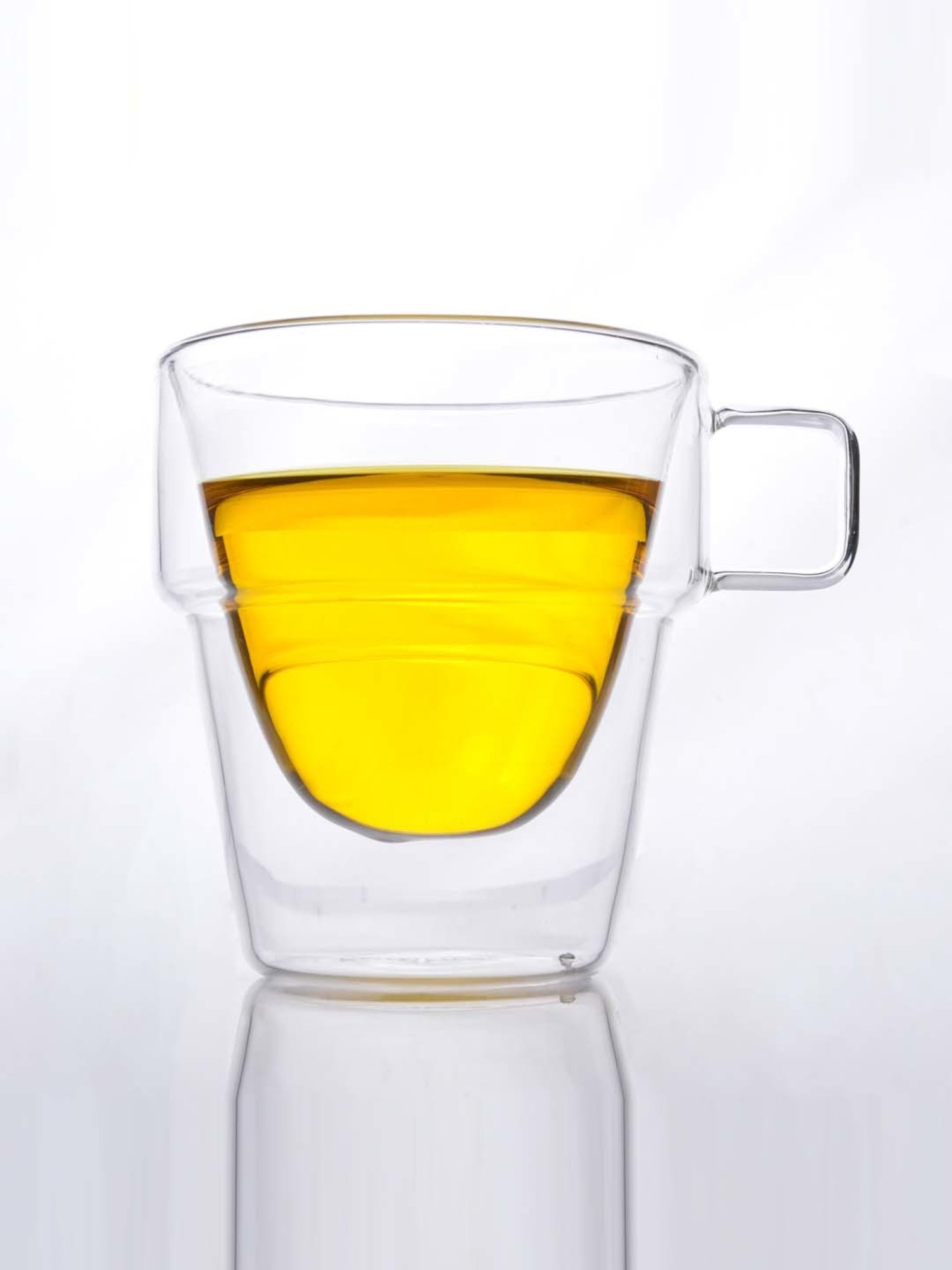 Femora Double Wall Transparent Glass Heat Resistant Coffee Mugs With Handle (0.235 L) - Set of 4