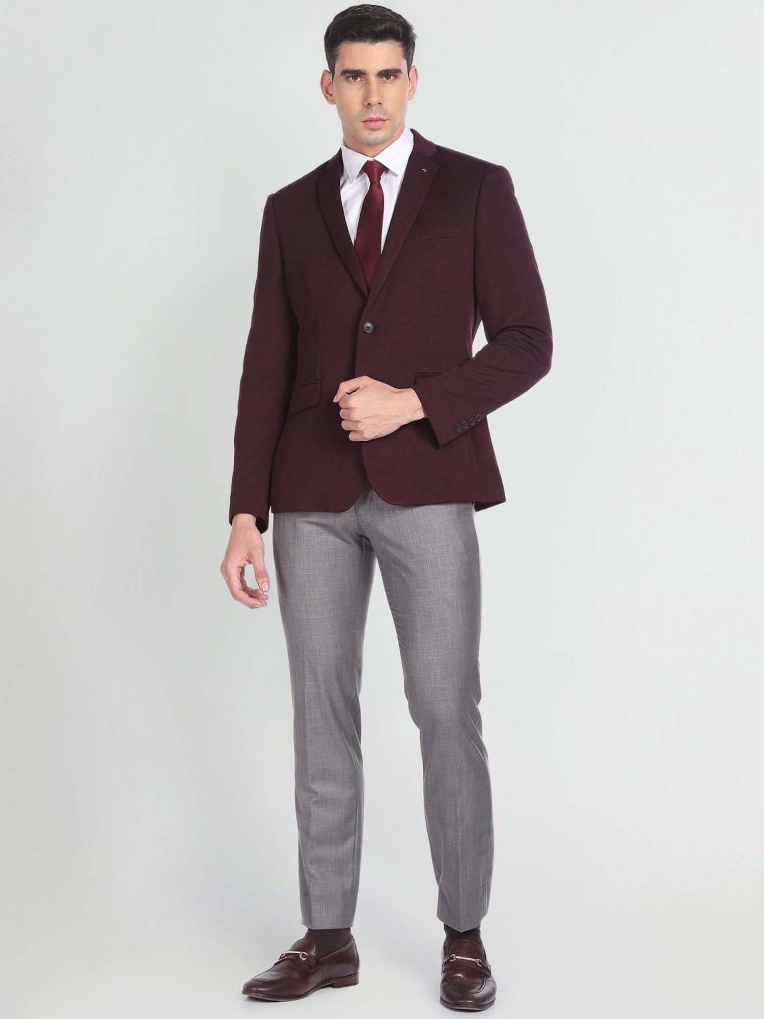 Arrow Red Slim Fit Self Pattern Blazer