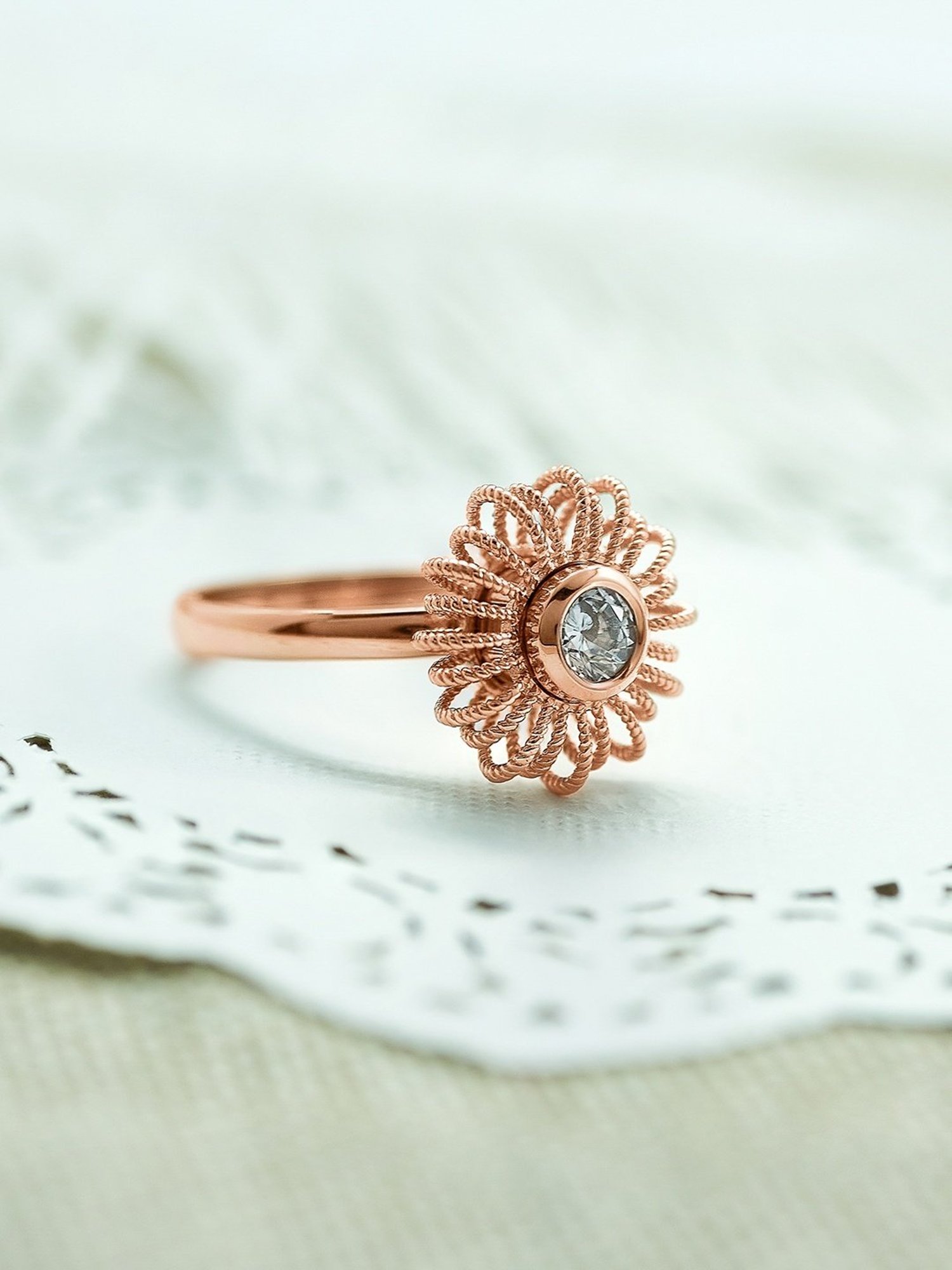 Silberry 92.5 Sterling Silver Rose Gold Colour Bloom Ring