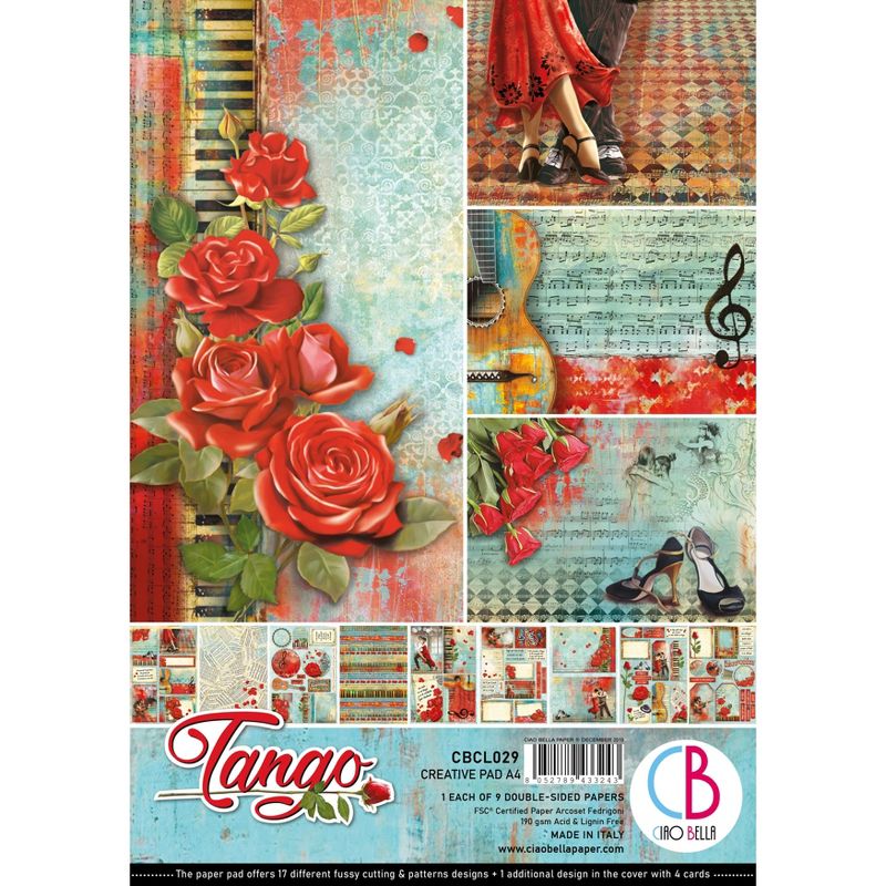 Ciao Bella Double-Sided Creative Pack 90lb A4 9/Pkg-Tango, 9 Designs/1 Each
