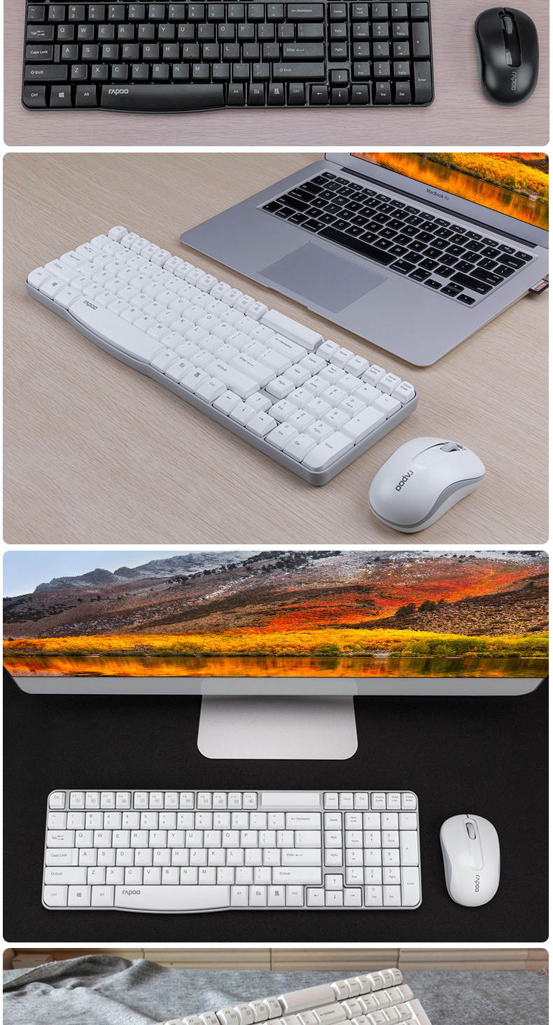 Rapoo X1800S  Ergonomic Design, Classic Exterior Compact Layout Waterproof 2.4GHz Wireless Keyboard And Mouse Combo For Office And Game, Multimedia Function - Black