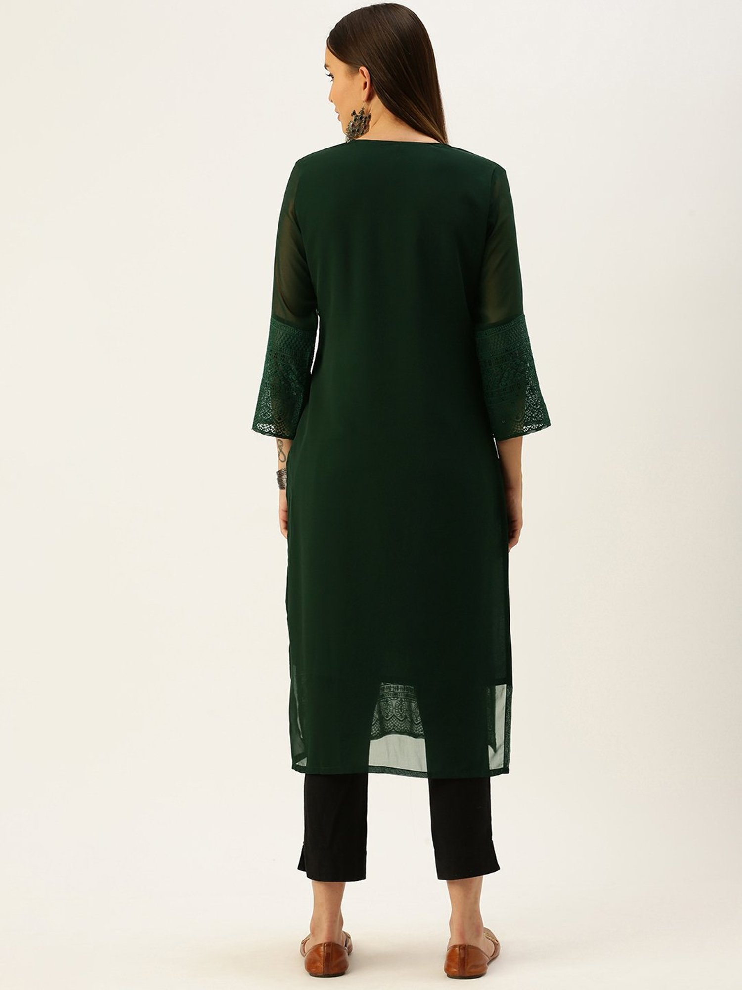 SWAGG INDIA Green Embroidered Straight Kurta