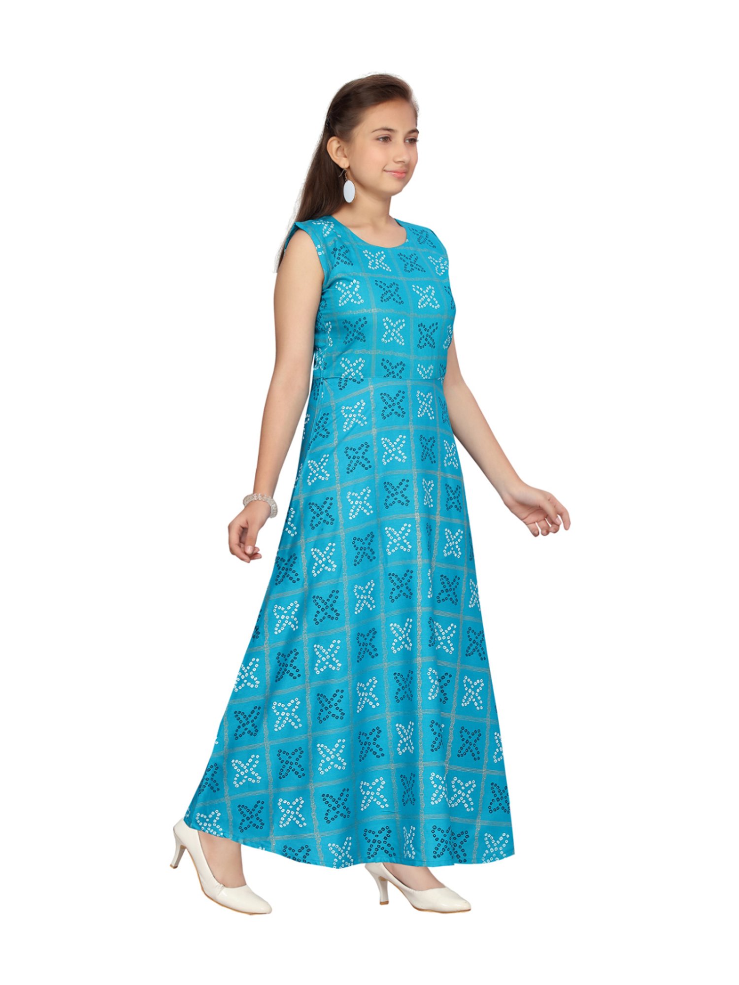 Aarika Kids Firozi Cotton Printed Dress
