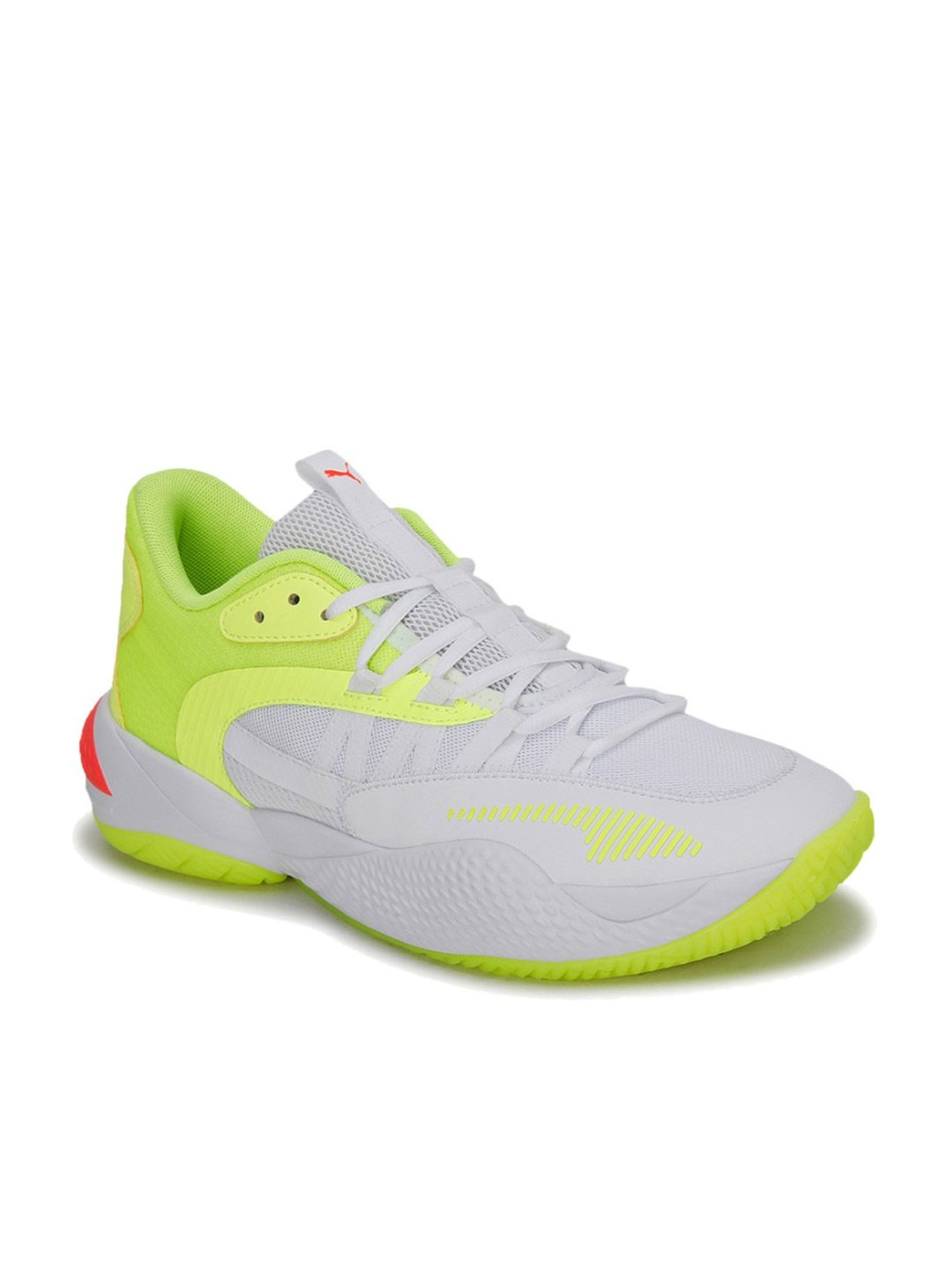 Puma Men's Court Rider 2.0 Glow Stick White & Green Basketball Shoes