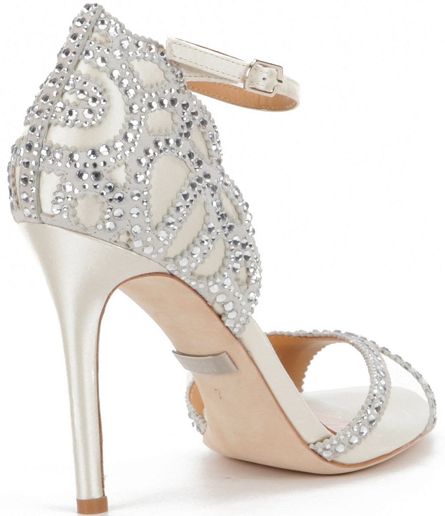 Badgley Mischka Roxy Satin & Leather Rhinestone-Embellished Dress Sandals