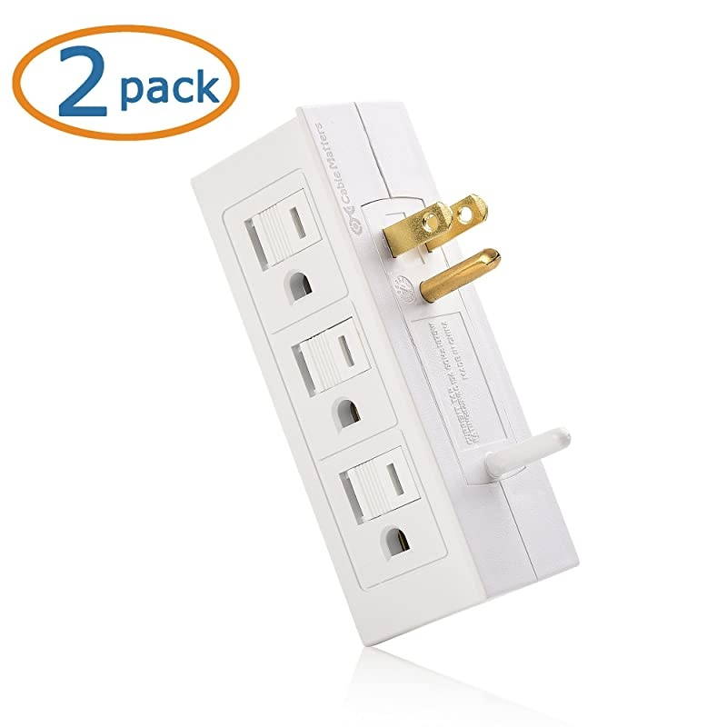 2Pack 6 Outlet Splitter Grounded Side Access Outlet Extender Wall Tap
