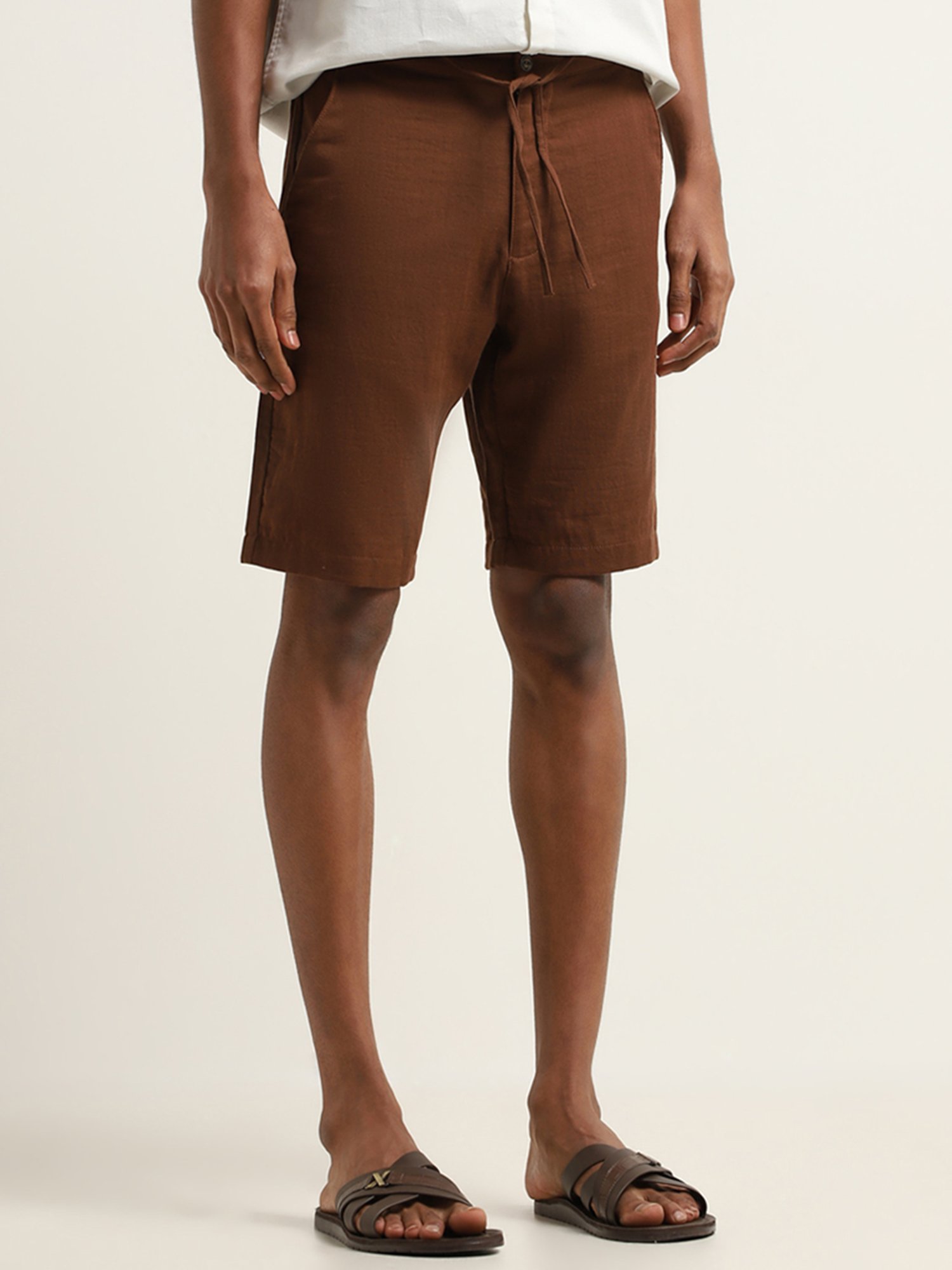 ETA by Westside Brown Solid Mid Rise Slim Fit Shorts
