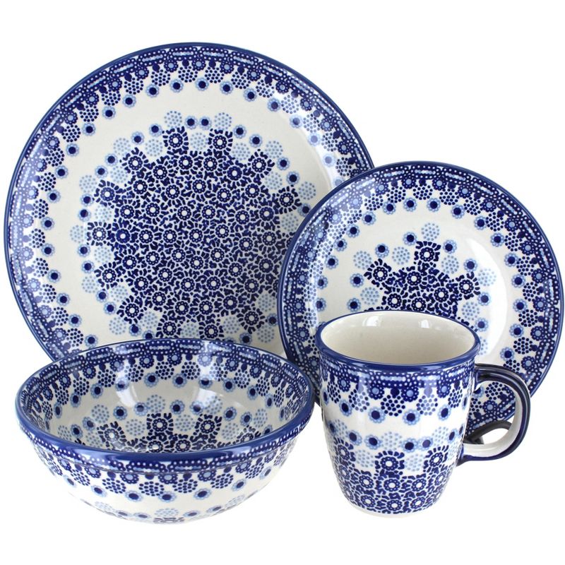 Blue Rose Polish Pottery Exton 4 PC Place Setting - Service for 1