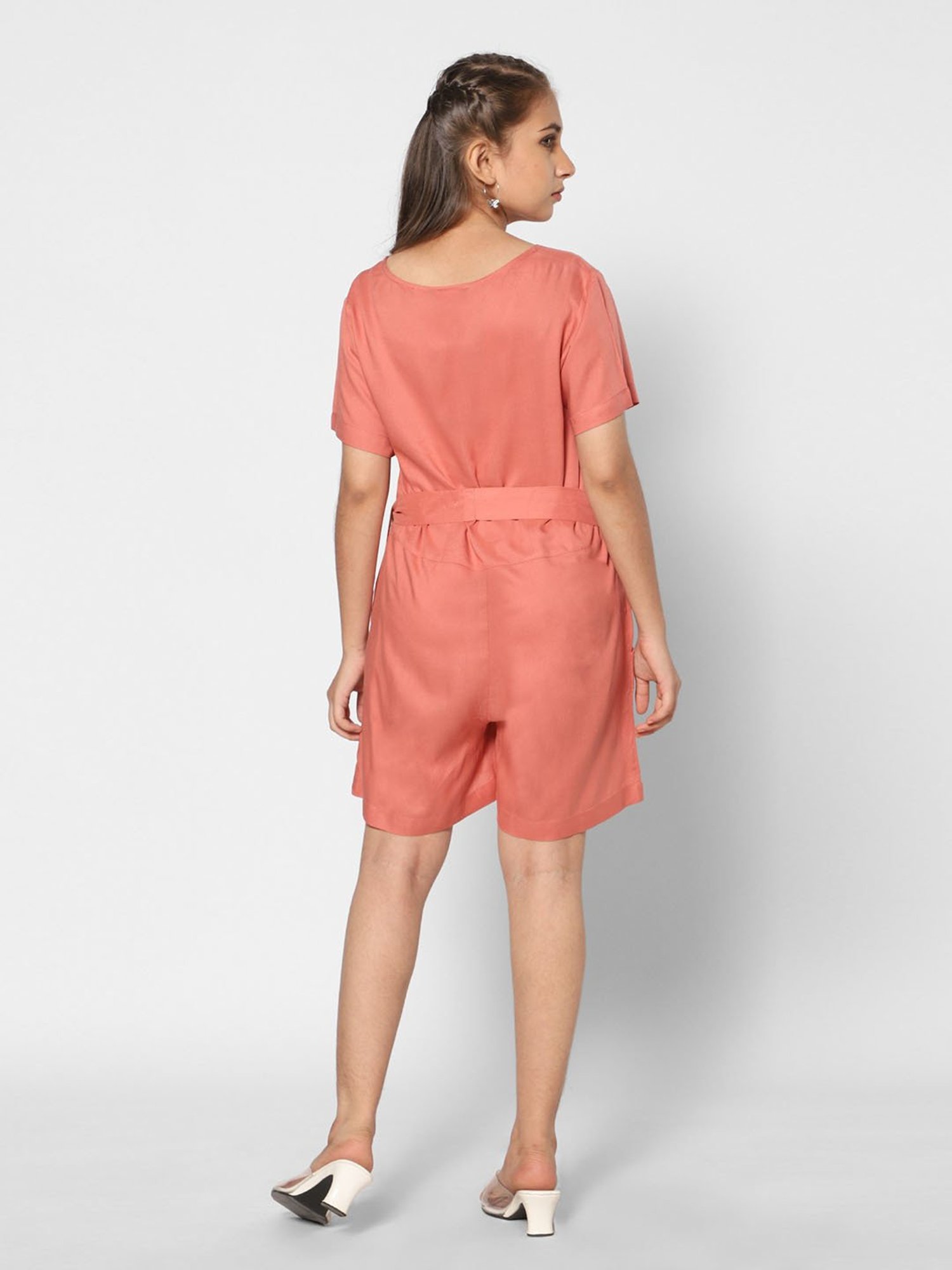 TeenTrums Girls Coral Solid Playsuit