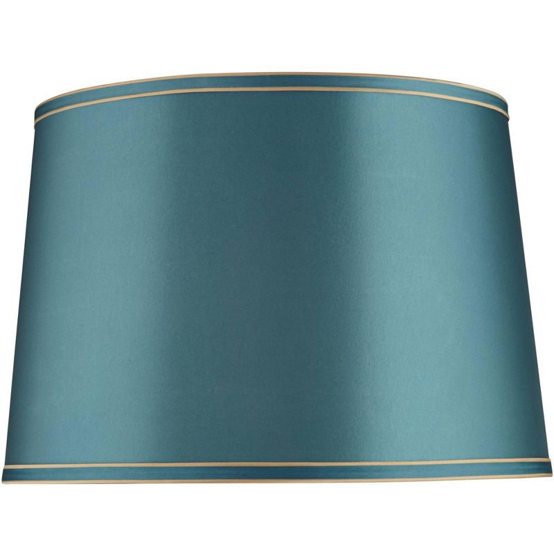 Springcrest Soft Teal Medium Drum Lamp Shade with Gold Trim 14" Top x 16" Bottom x 11" High (Spider) Replacement with Harp and Finial