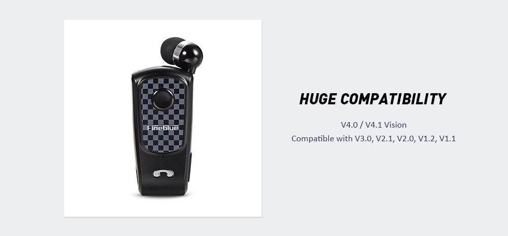 Fineblue F PLUS Wireless Clip-on Bluetooth V4.0 / V4.1 Headset Headphone Hands-free Supports for IOS and Android System - Black