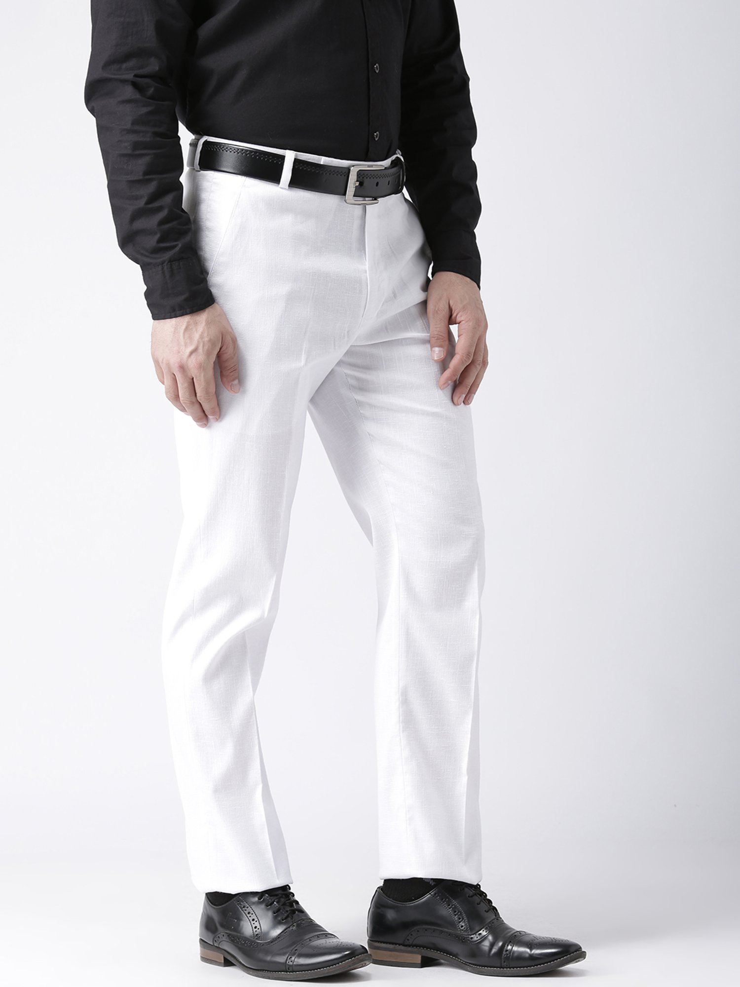 Hangup Plus White Regular Fit Plus Size Flat Front Trousers