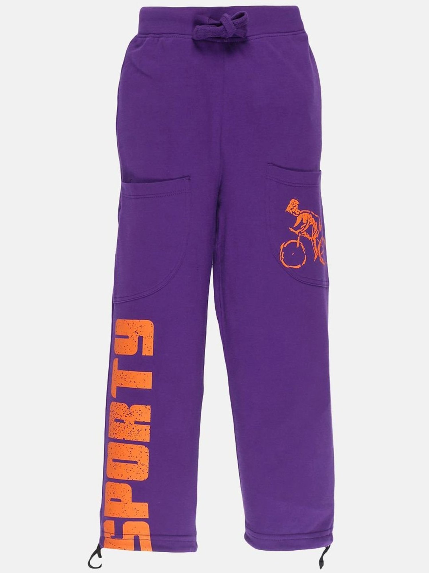 Kiddopanti Kids Purple & Orange Cotton Printed Trackpants