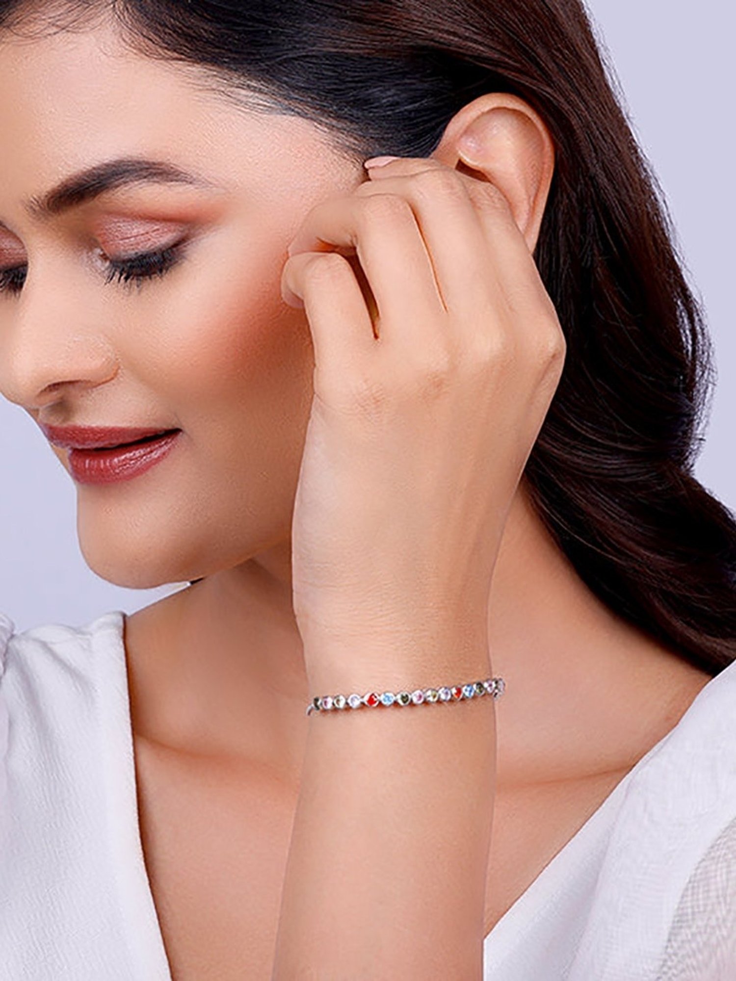 GIVA 92.5 Sterling Silver Colourful Circle Adjustable Bracelet