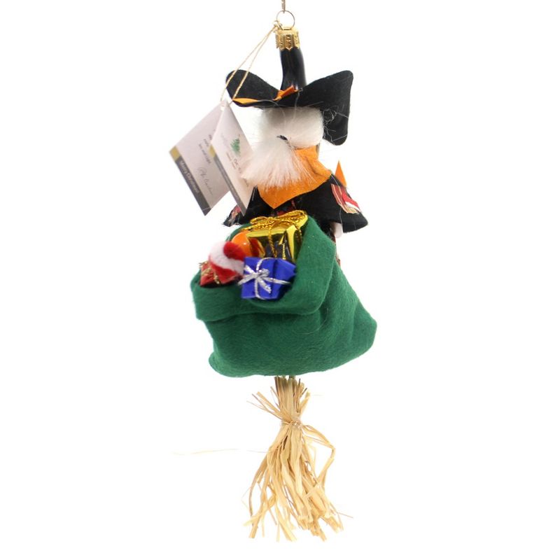 Italian Ornaments Witch & Green Bag On A Broom Ornament Italian  -  Tree Ornaments