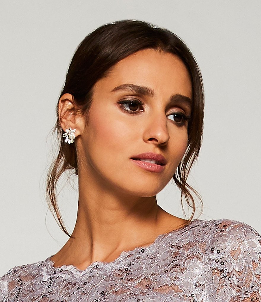 Cezanne Rhinestone & Faux-Pearl Cluster Earrings