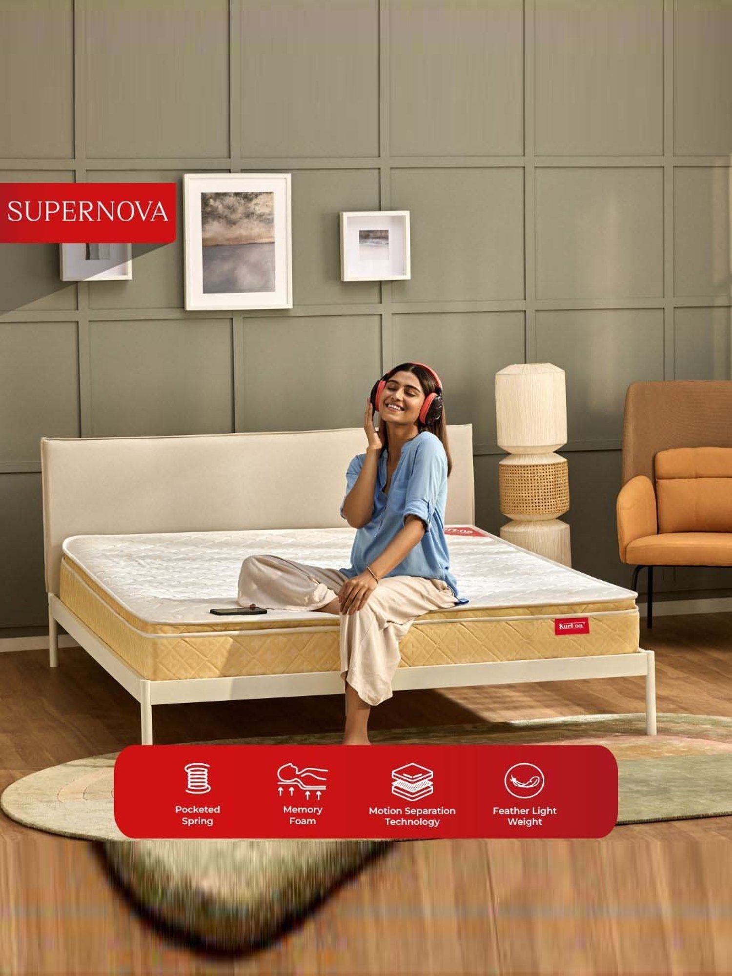 Kurlon Supernova White & Beige Pocket Spring Single Size Bed Mattress