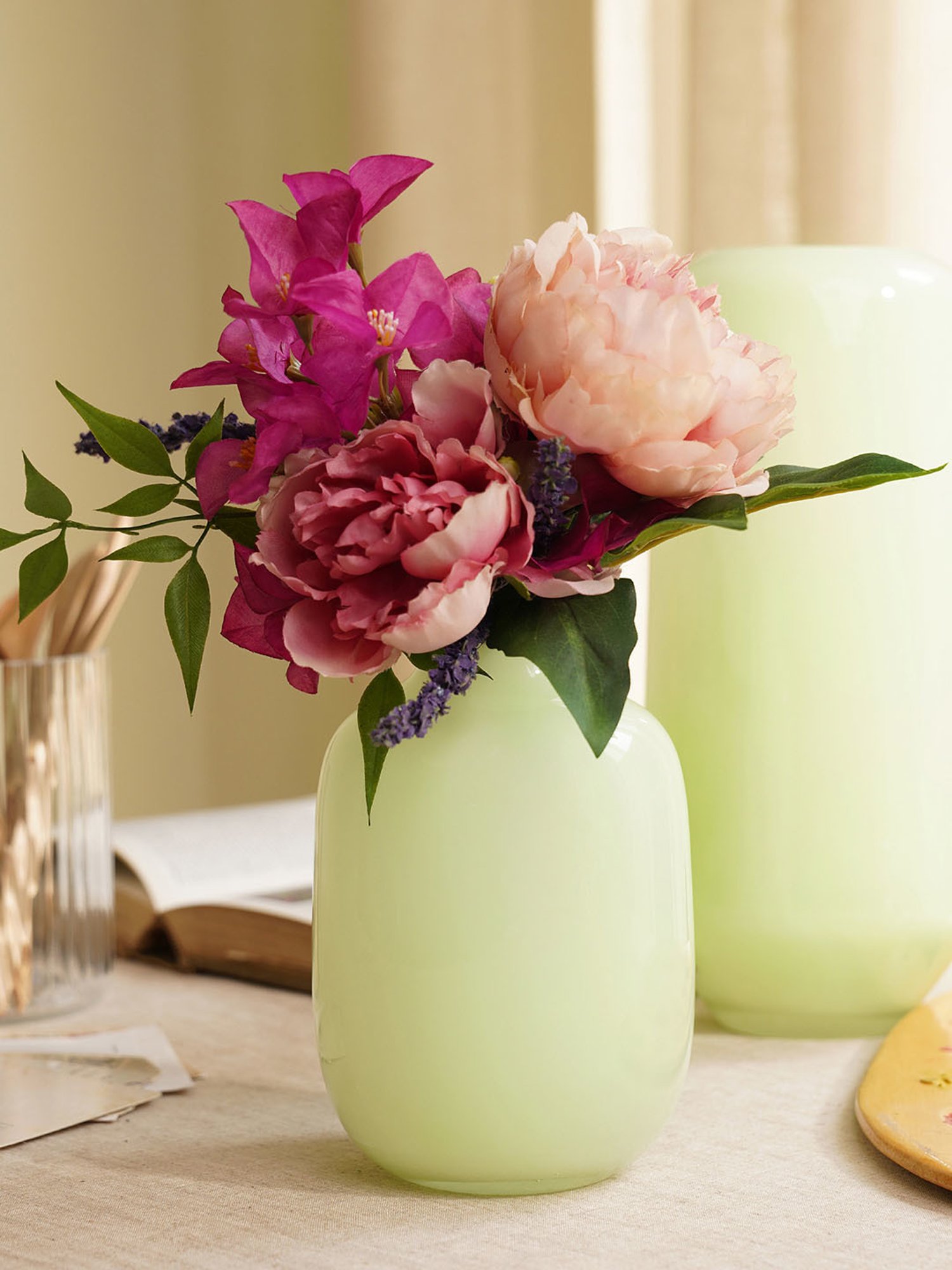 Pure Home and Living Green Glass Powder Finish Vase