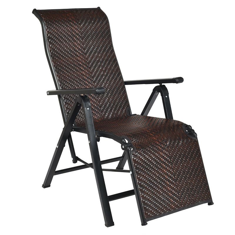 Costway Patio Rattan Folding Lounge Chair Recliner Back Adjustable Beach Yard Pool