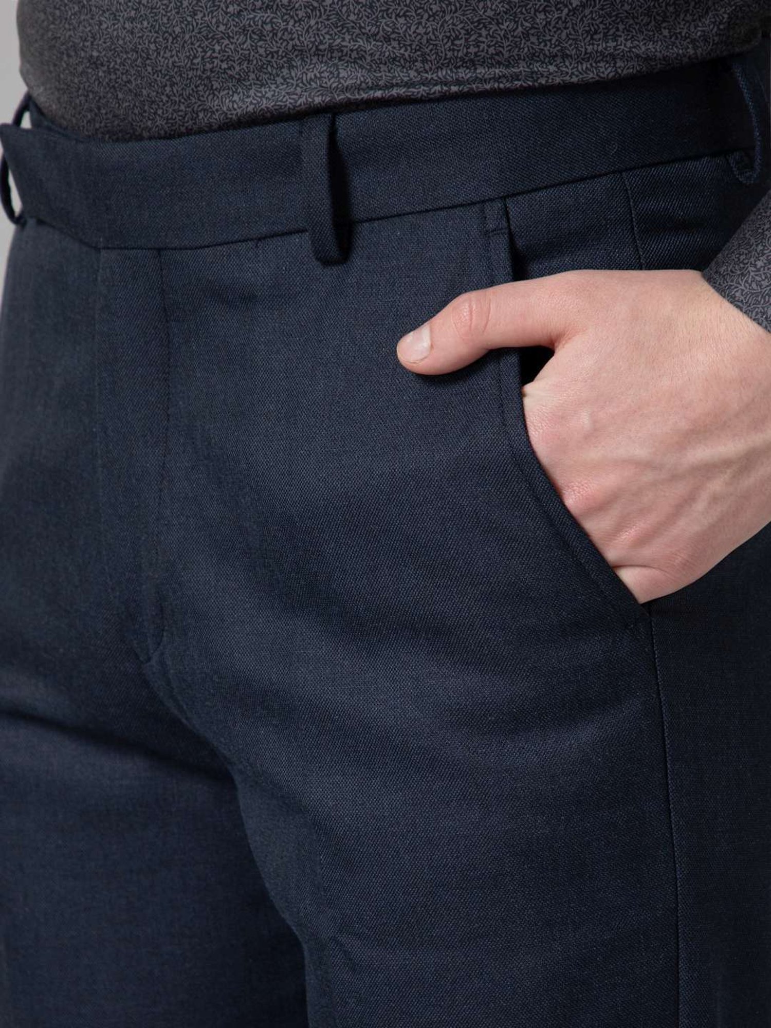 Cantabil Navy Regular Fit Self Pattern Trousers