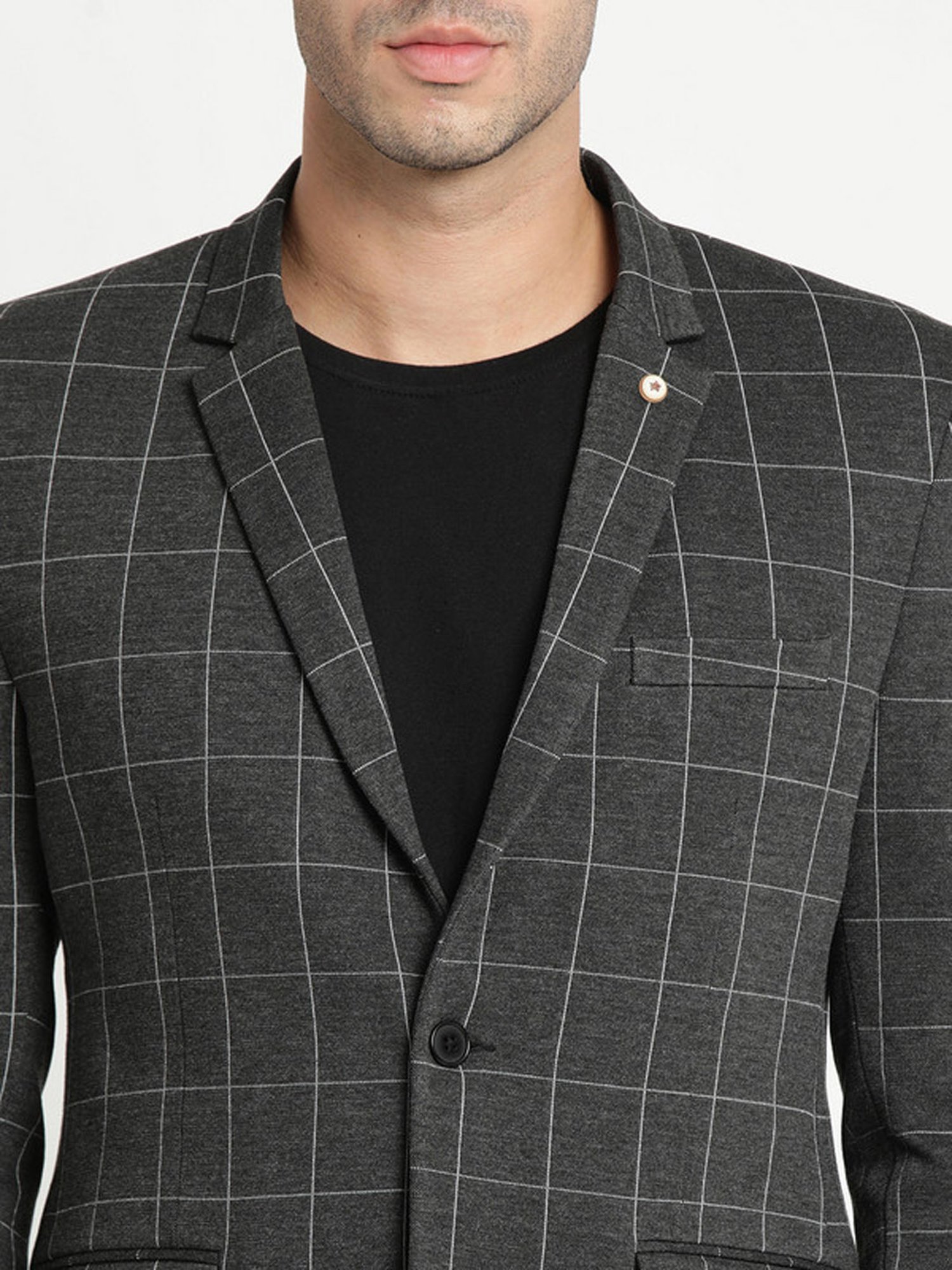 Turtle Grey Slim Fit Checks Blazer