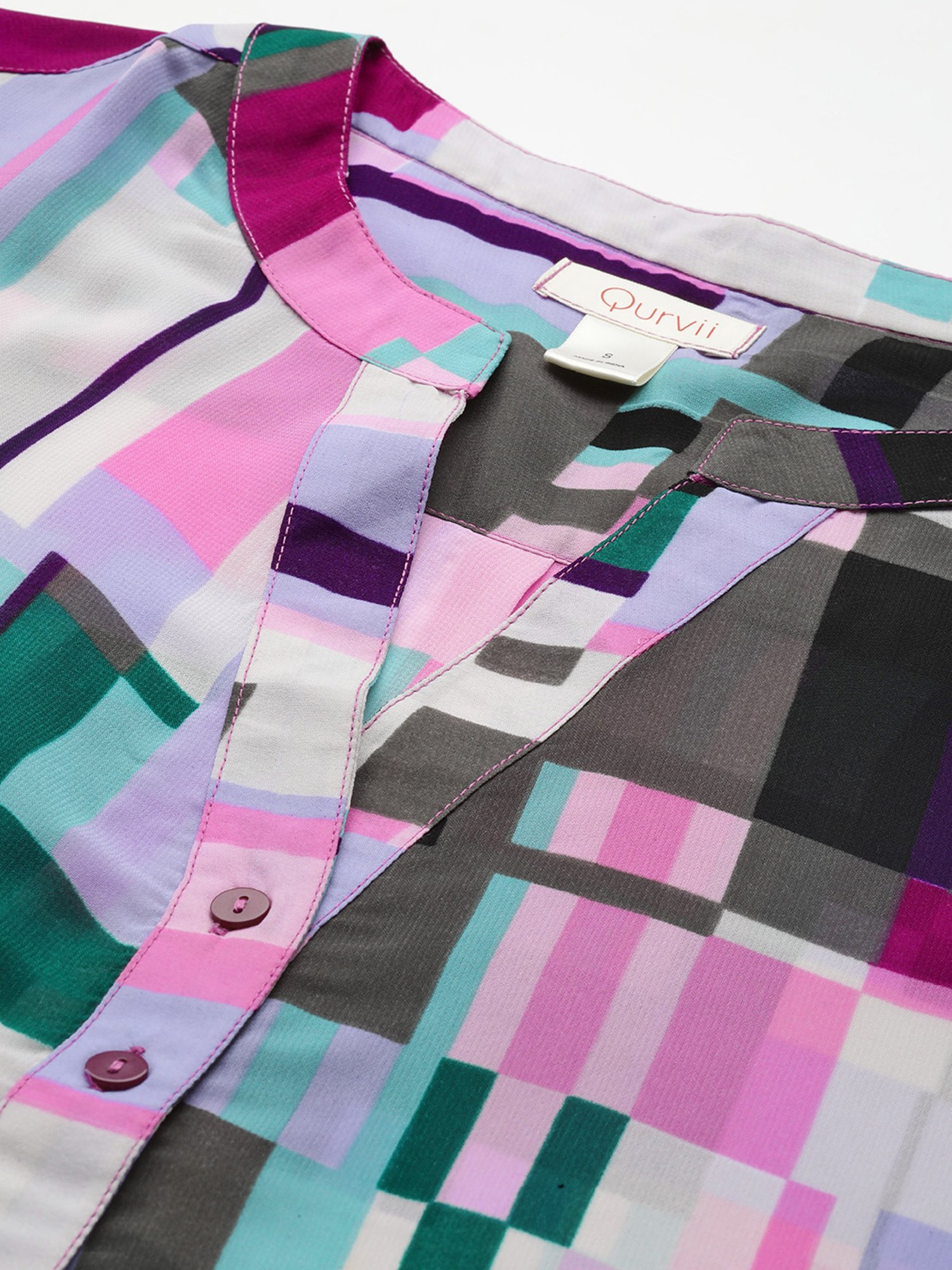 Qurvii Multicolor Geometric Print Top