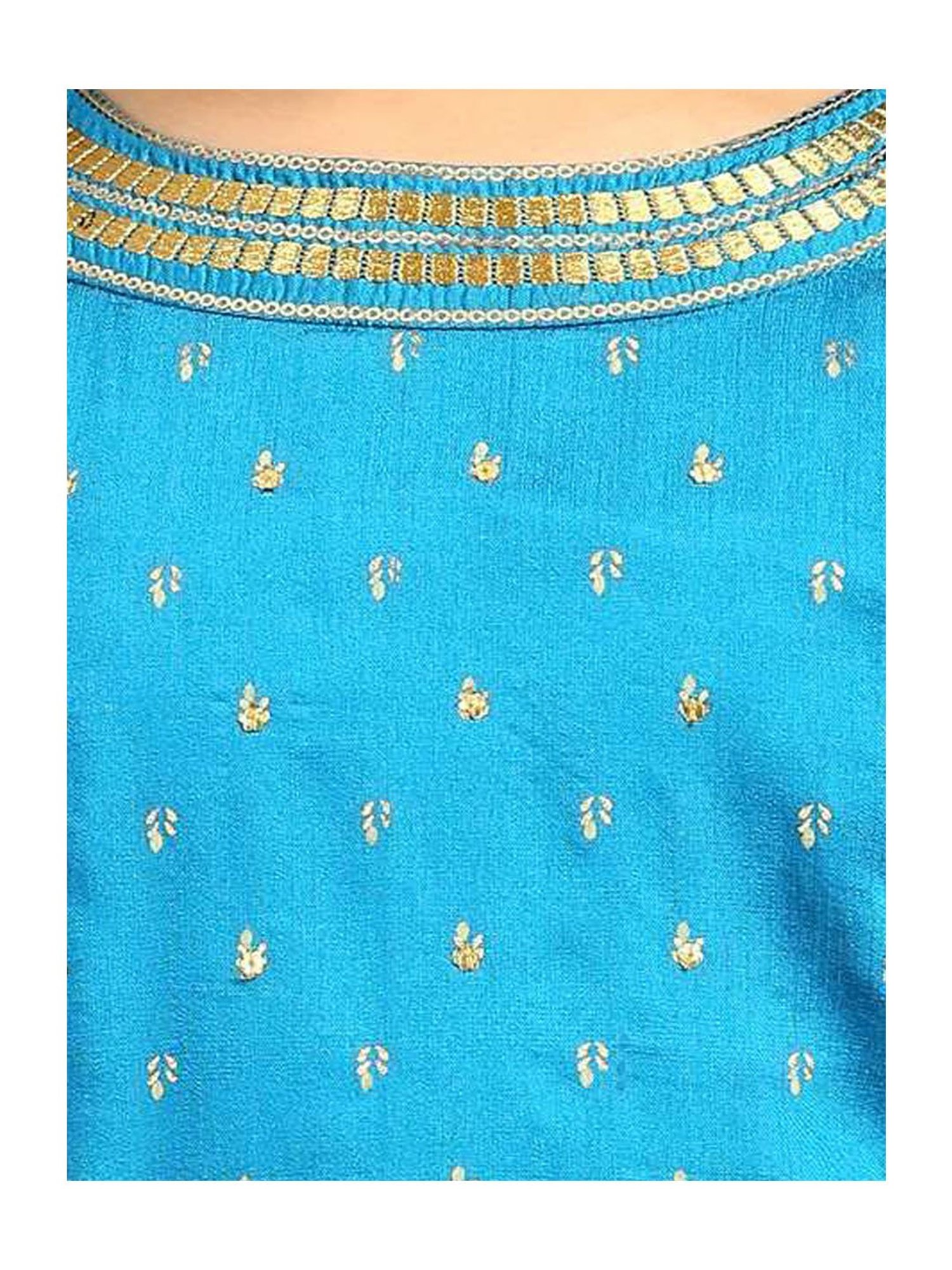 Aurelia Kids Blue & Beige Embellished Top, Palazzos with Dupatta