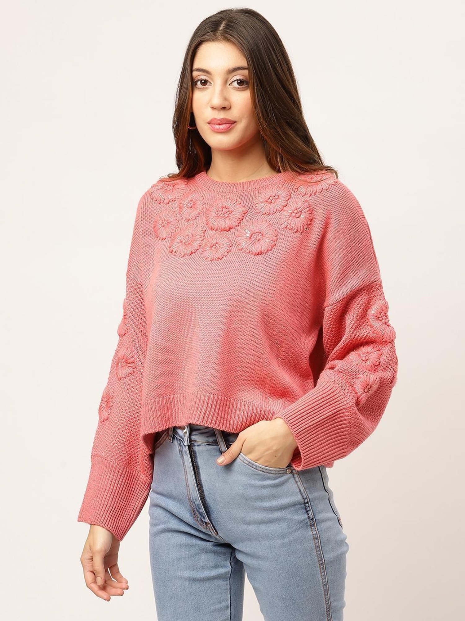 Elle Pink Embroidered Sweater