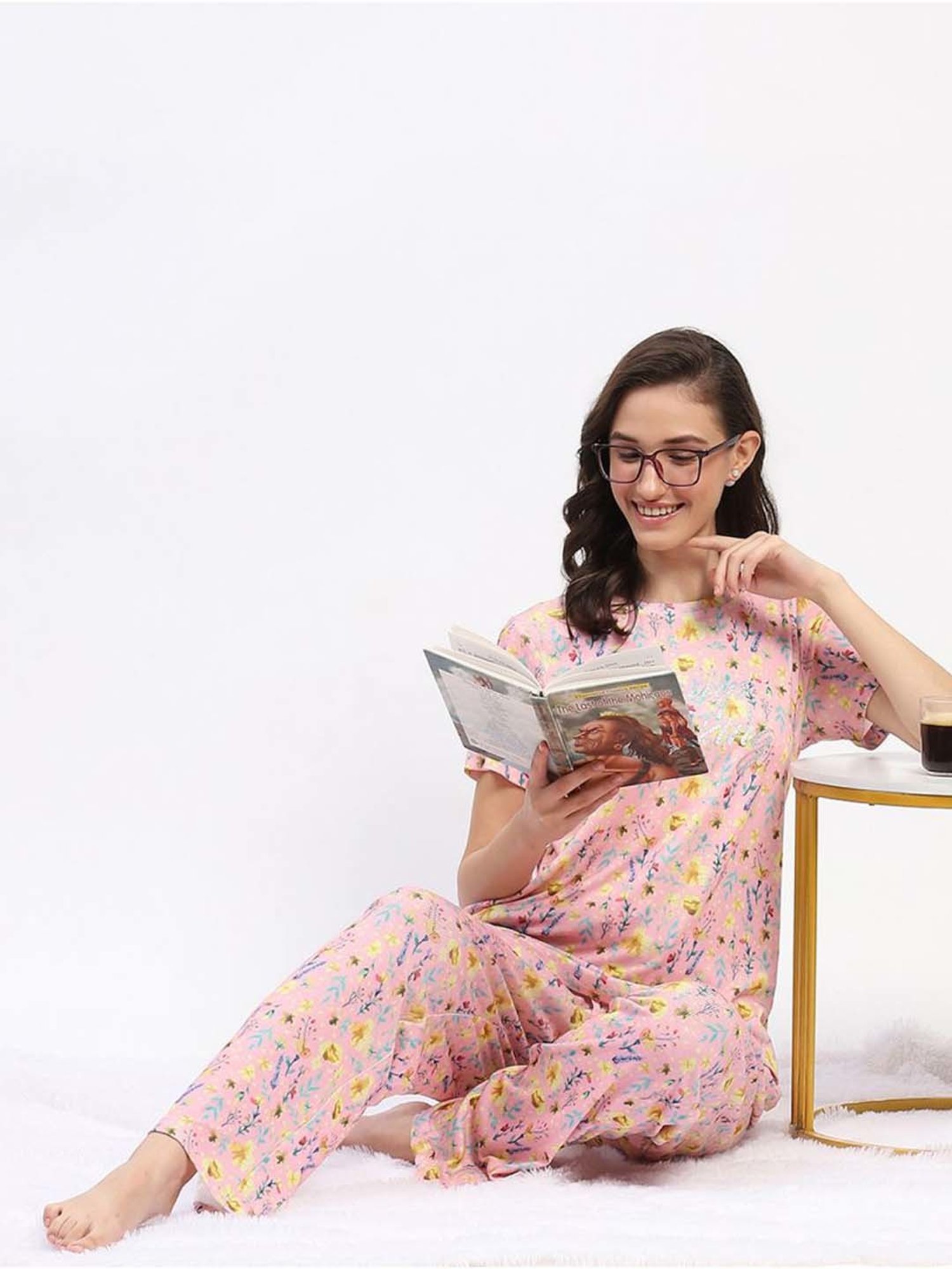 MADAME M Secret Pink Printed T-Shirt Pyjamas Set