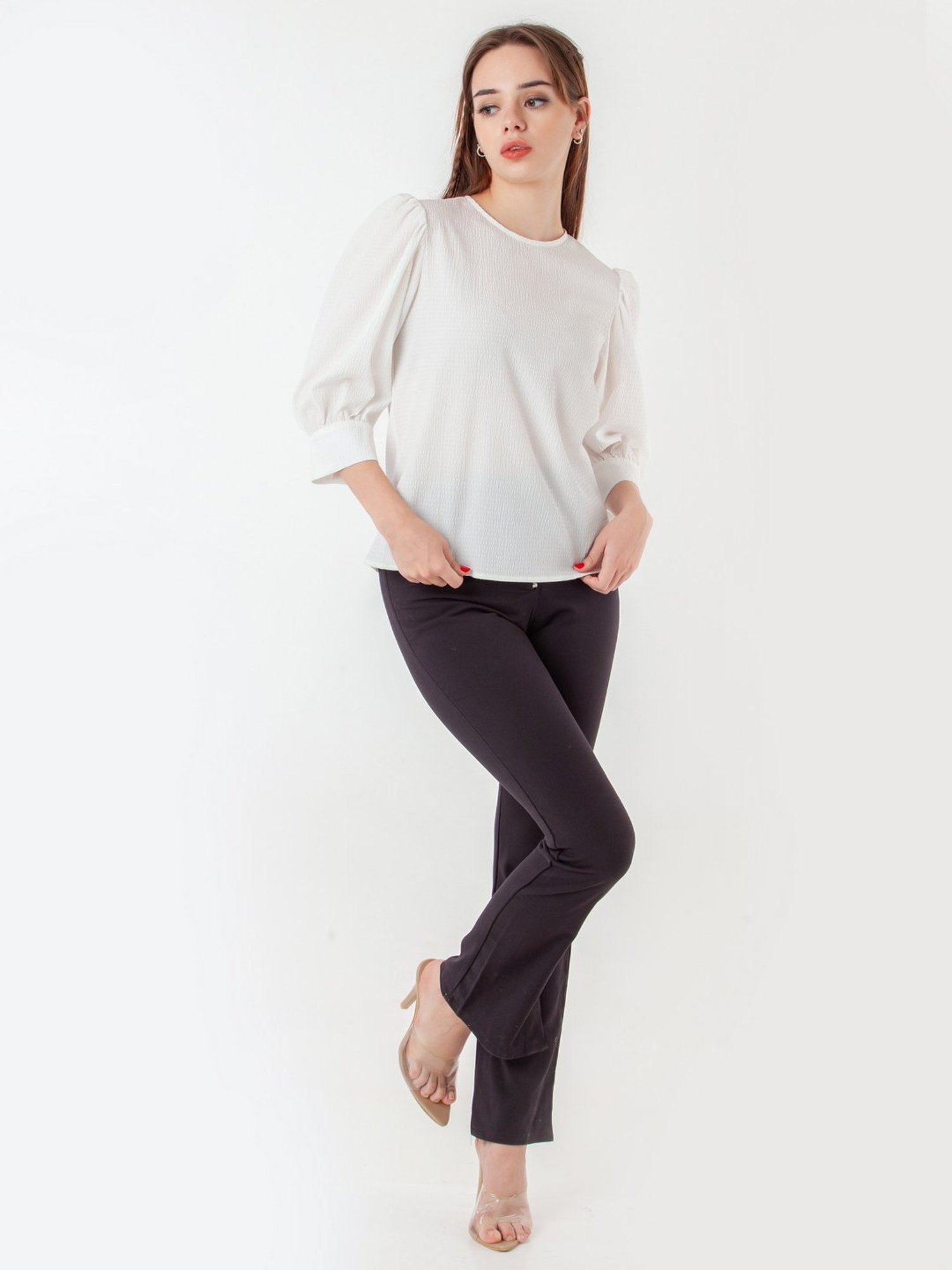 Zink London White Self Pattern Top