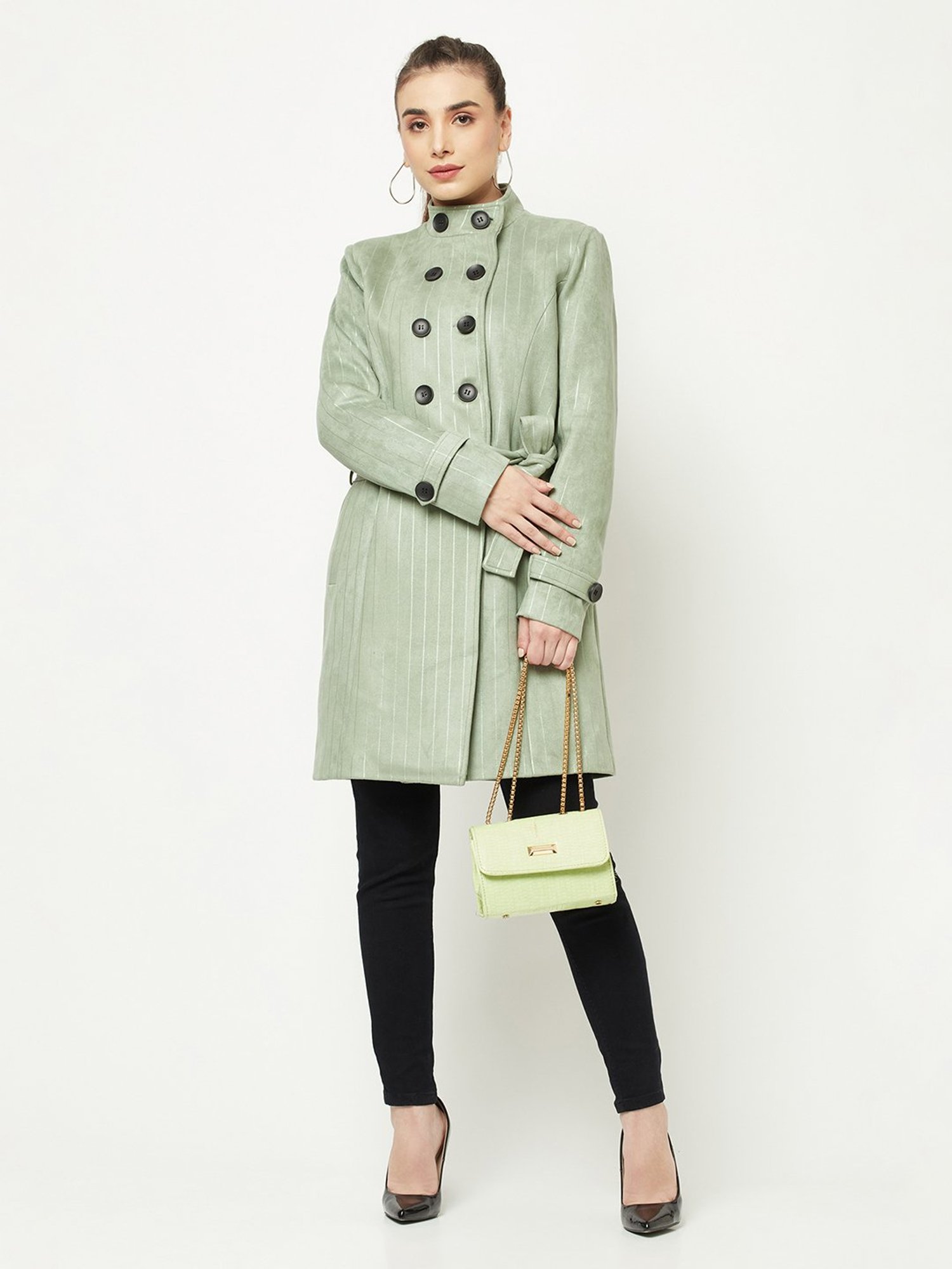 Crimsoune Club Green Striped Over-Coat