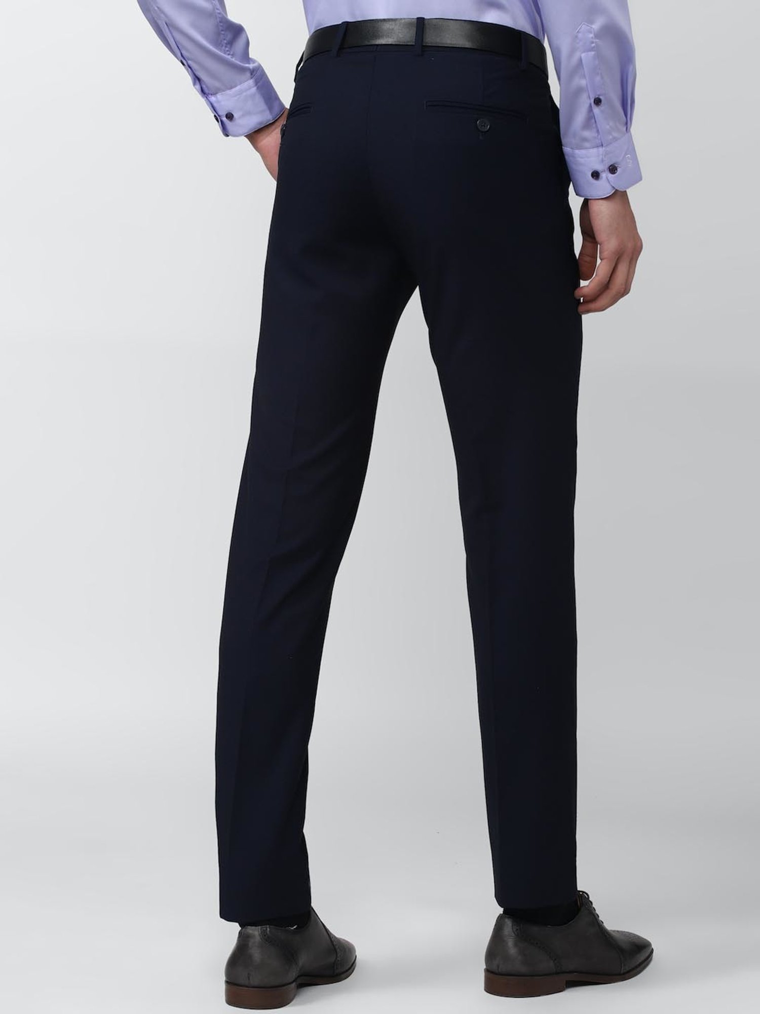 Peter England Elite Navy Slim Fit Self Pattern Trousers