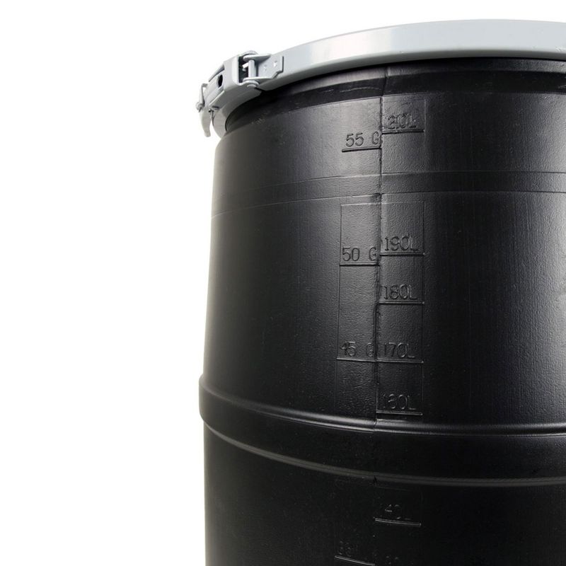 Hydrofarm Active Aqua DRM58T 55 Gallon Drum Hydroponic Reservoir with Pre-Drilled Holes Cover Lid and Bolt Ring Closure, Black